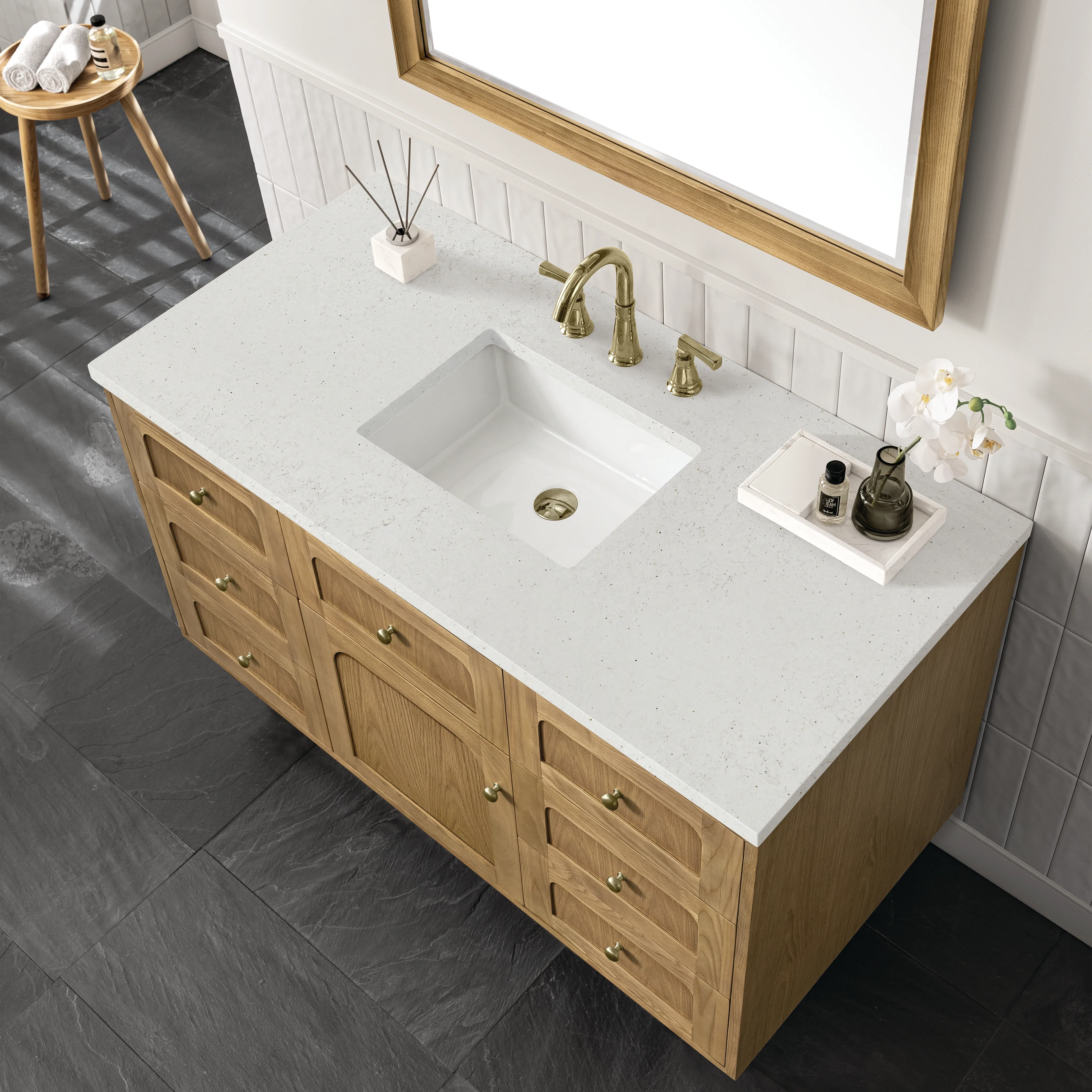 Laurent 48" Single Vanity, Light Natural Oak w/ 3 CM Lime Delight Top