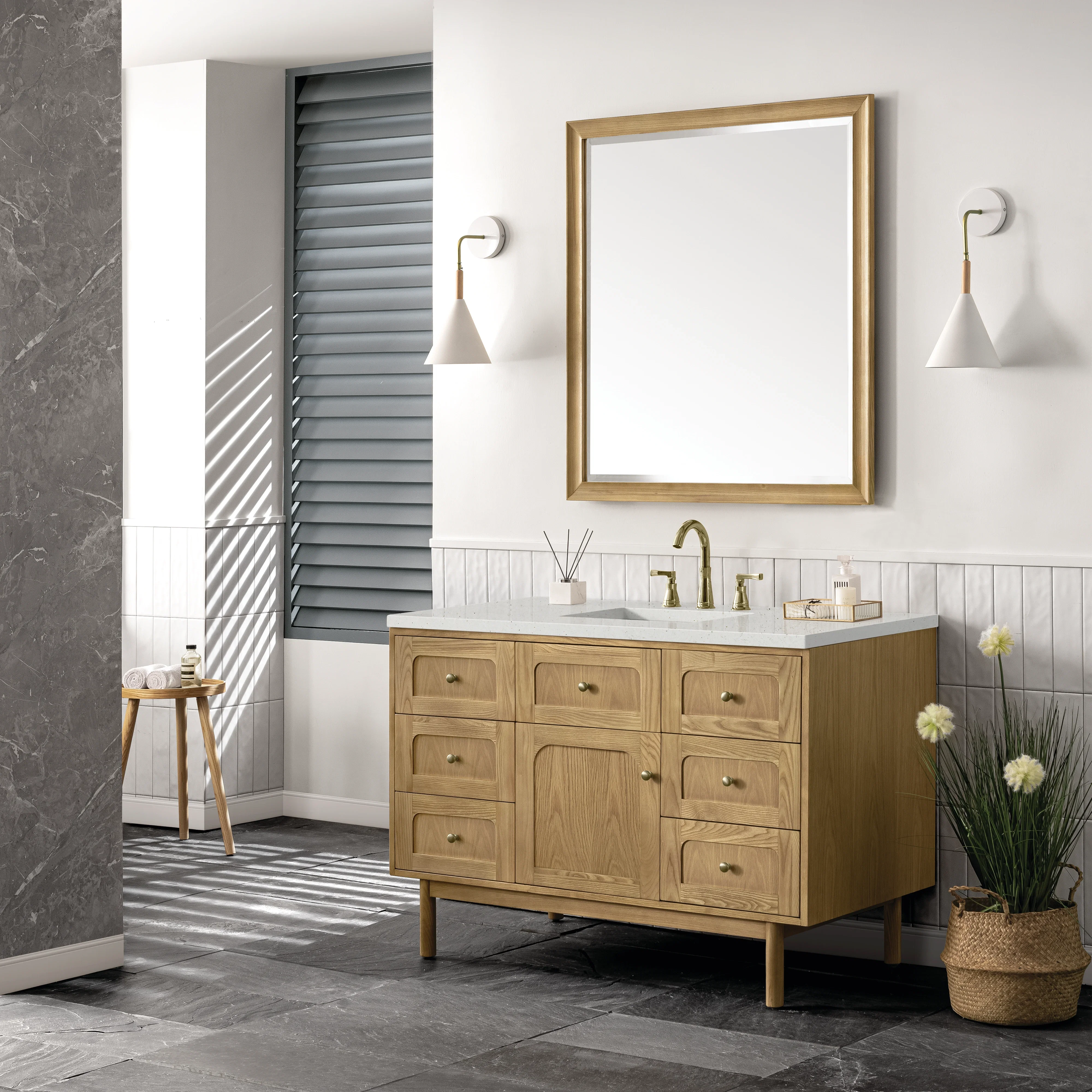 Laurent 48" Single Vanity, Light Natural Oak w/ 3 CM Lime Delight Top