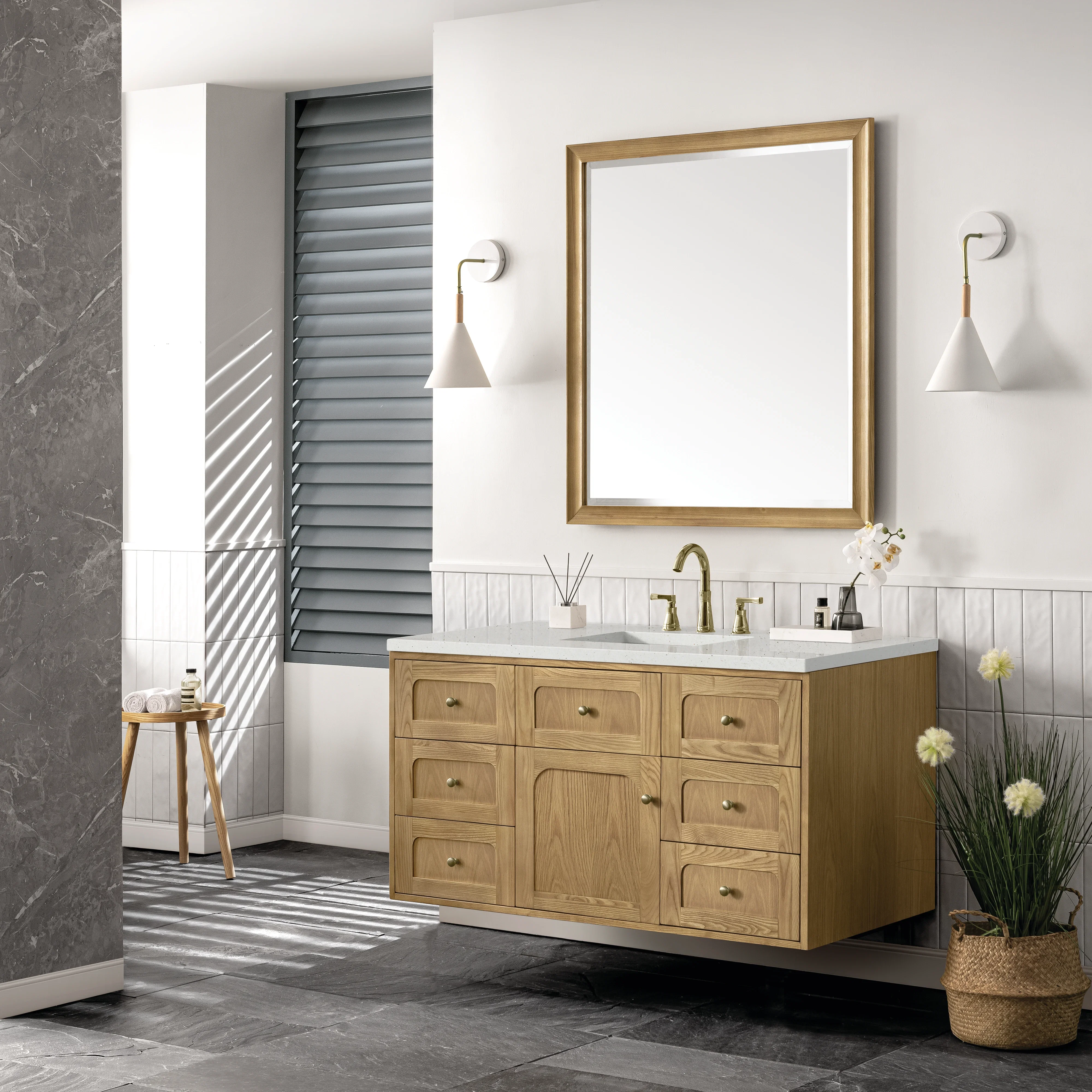 Laurent 48" Single Vanity, Light Natural Oak w/ 3 CM Lime Delight Top
