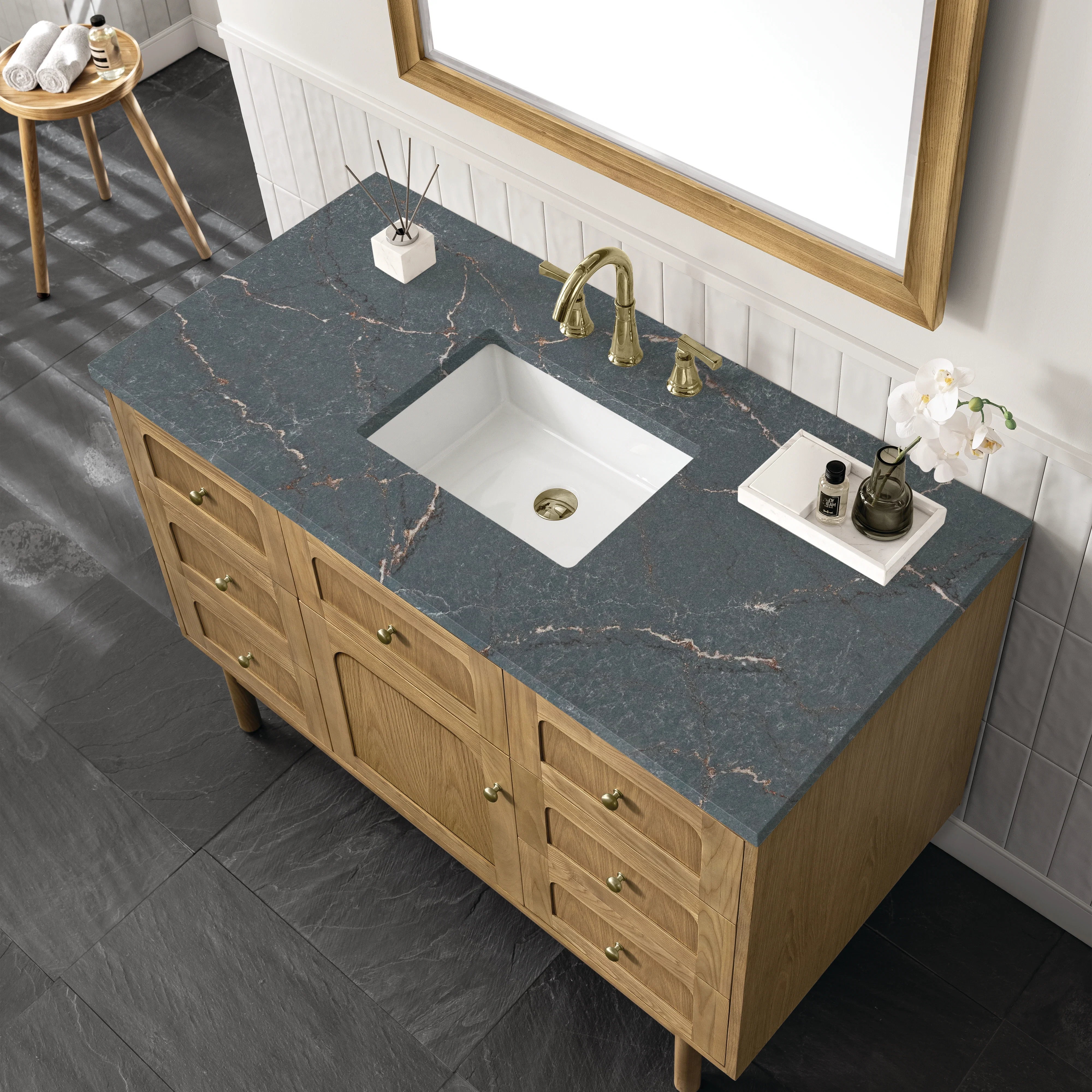 Laurent 48" Single Vanity, Light Natural Oak w/ 3 CM Parisien Bleu Top