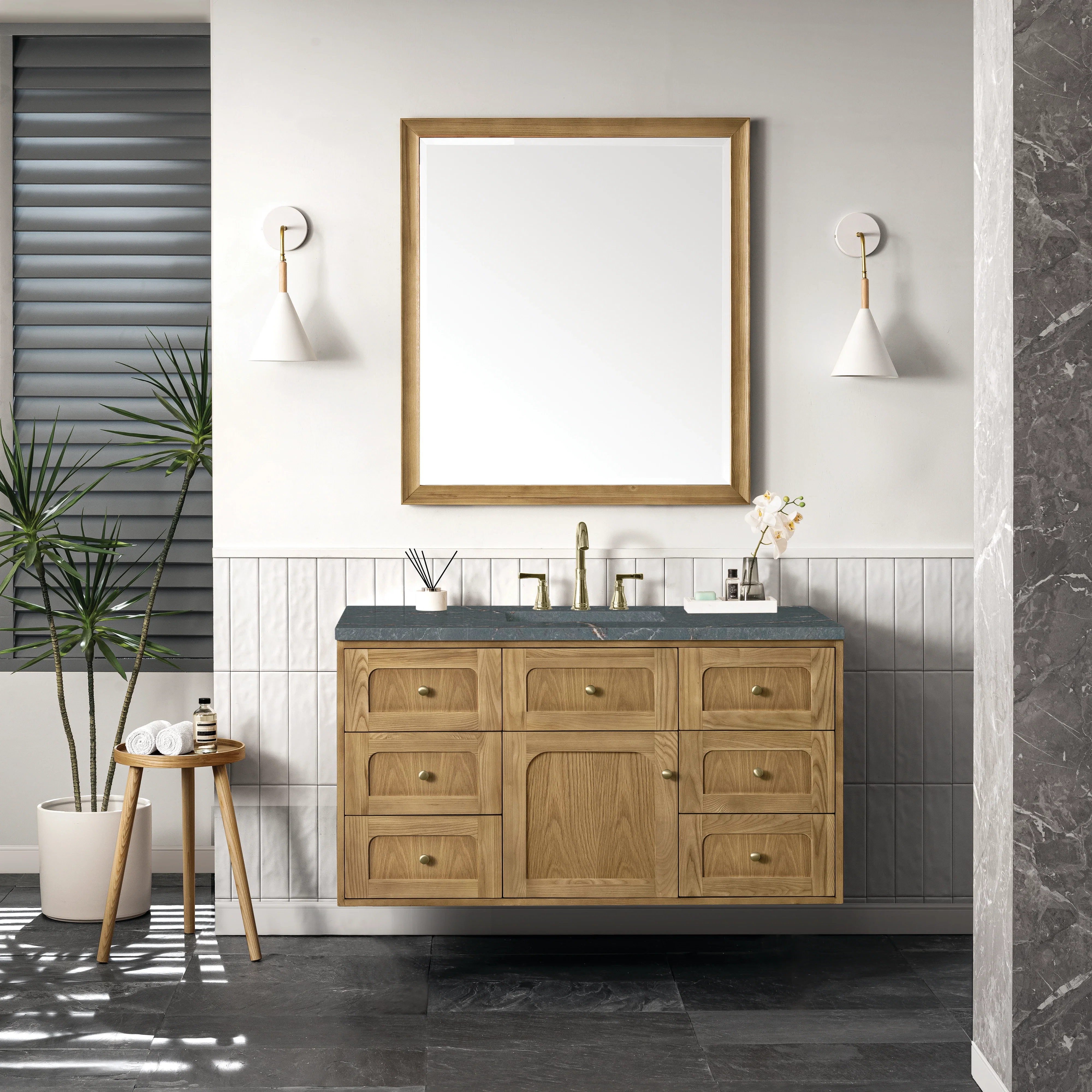 Laurent 48" Single Vanity, Light Natural Oak w/ 3 CM Parisien Bleu Top