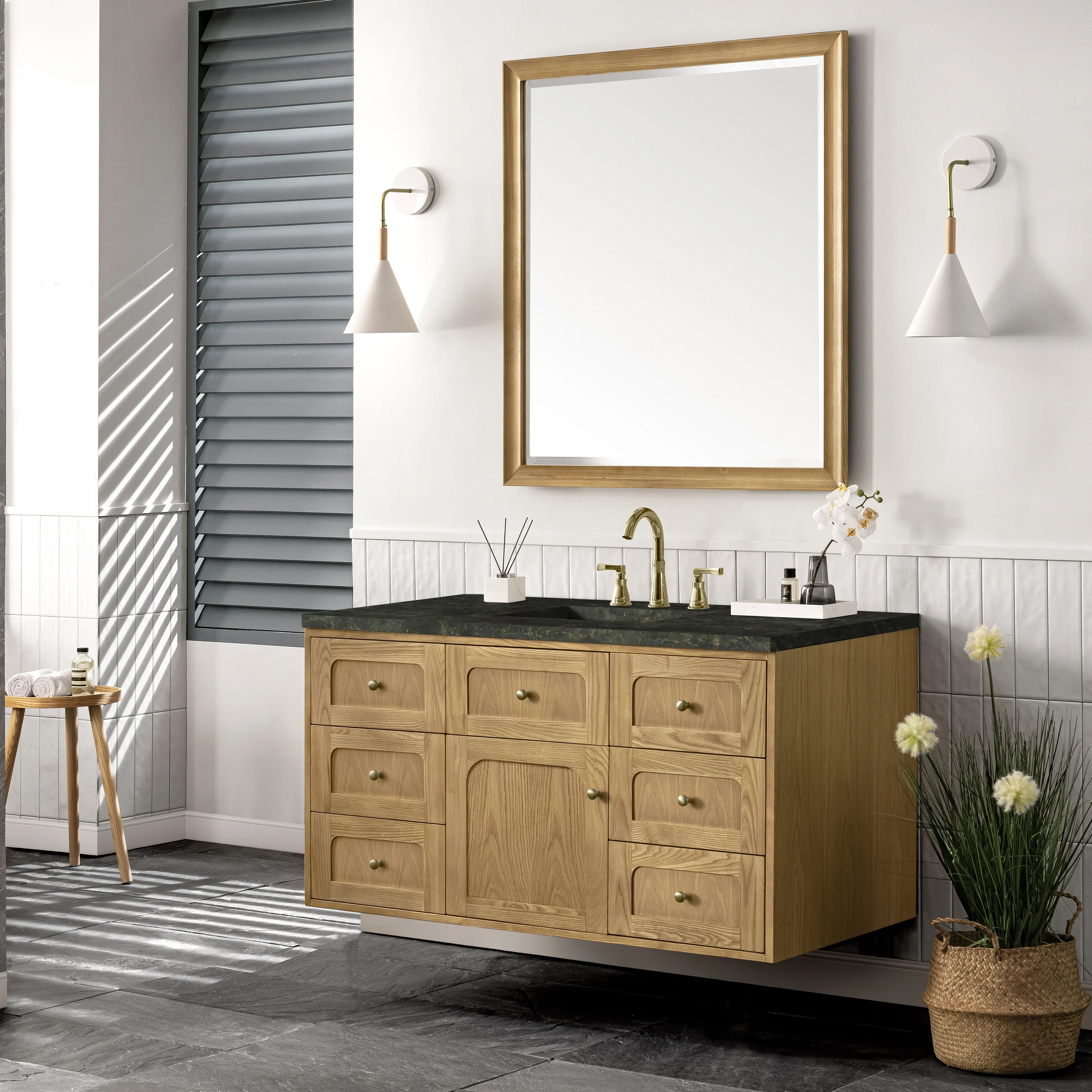 Laurent 48" Single Vanity, Light Natural Oak, w/ 3 CM Phantome Eclos Top