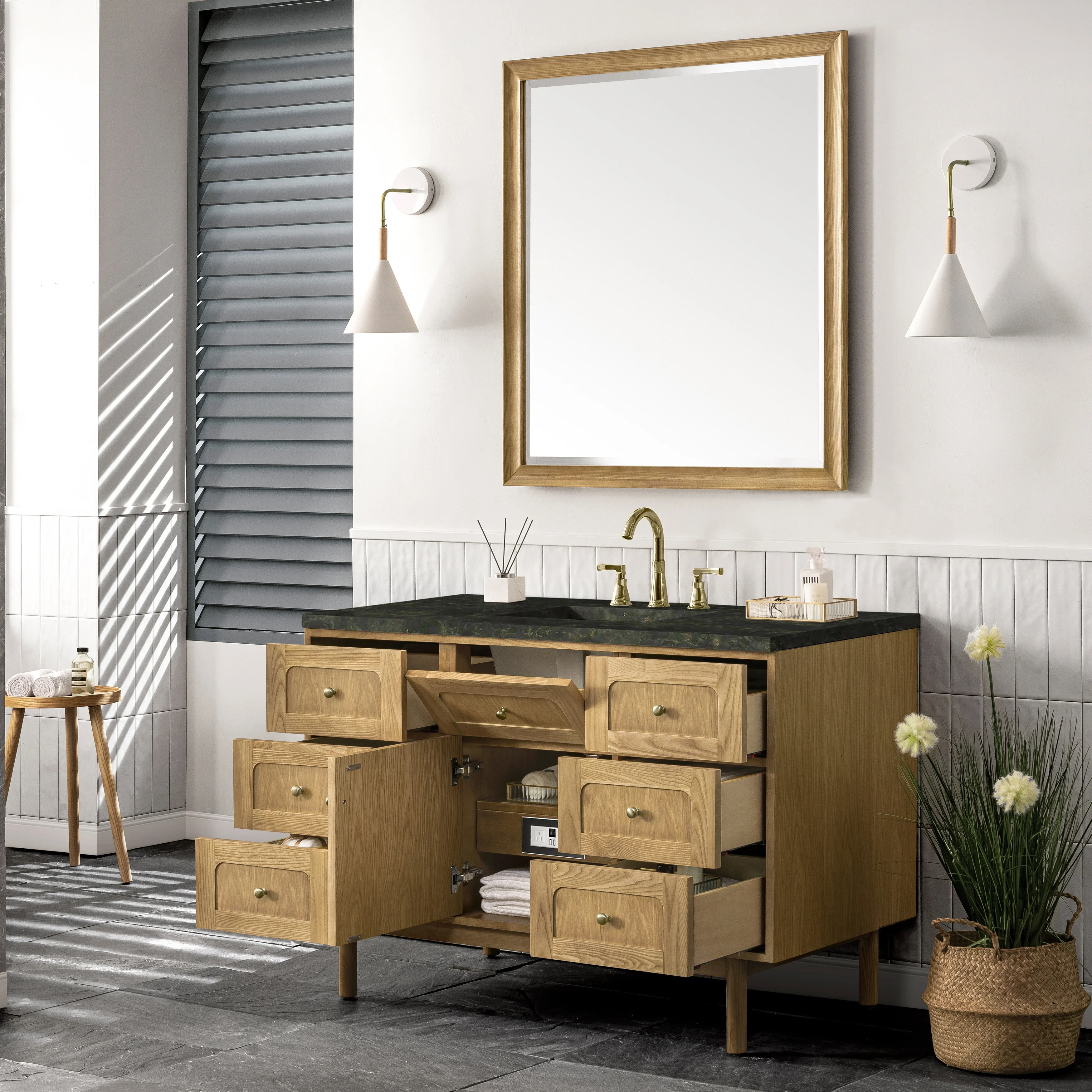 Laurent 48" Single Vanity, Light Natural Oak, w/ 3 CM Phantome Eclos Top