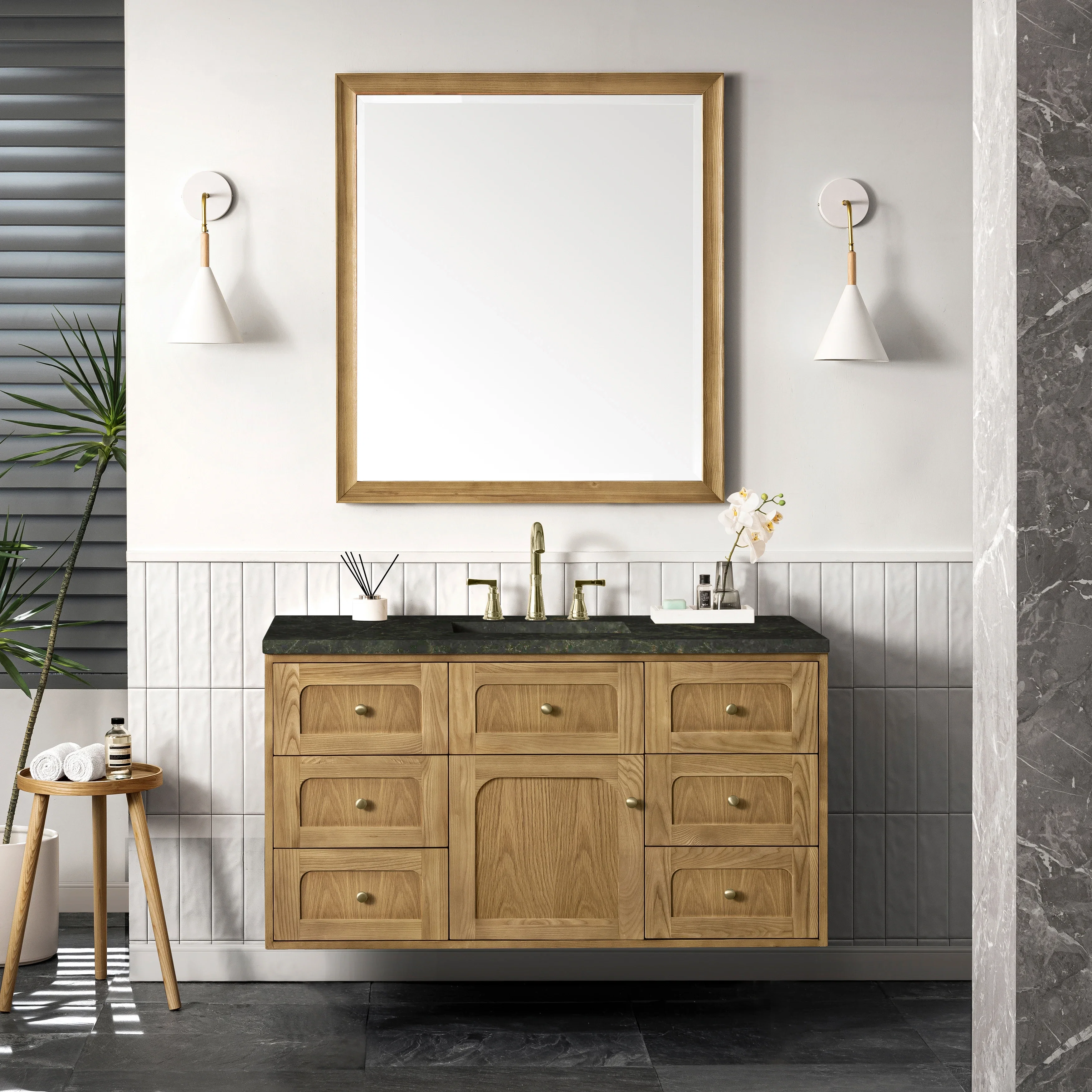 Laurent 48" Single Vanity, Light Natural Oak, w/ 3 CM Phantome Eclos Top