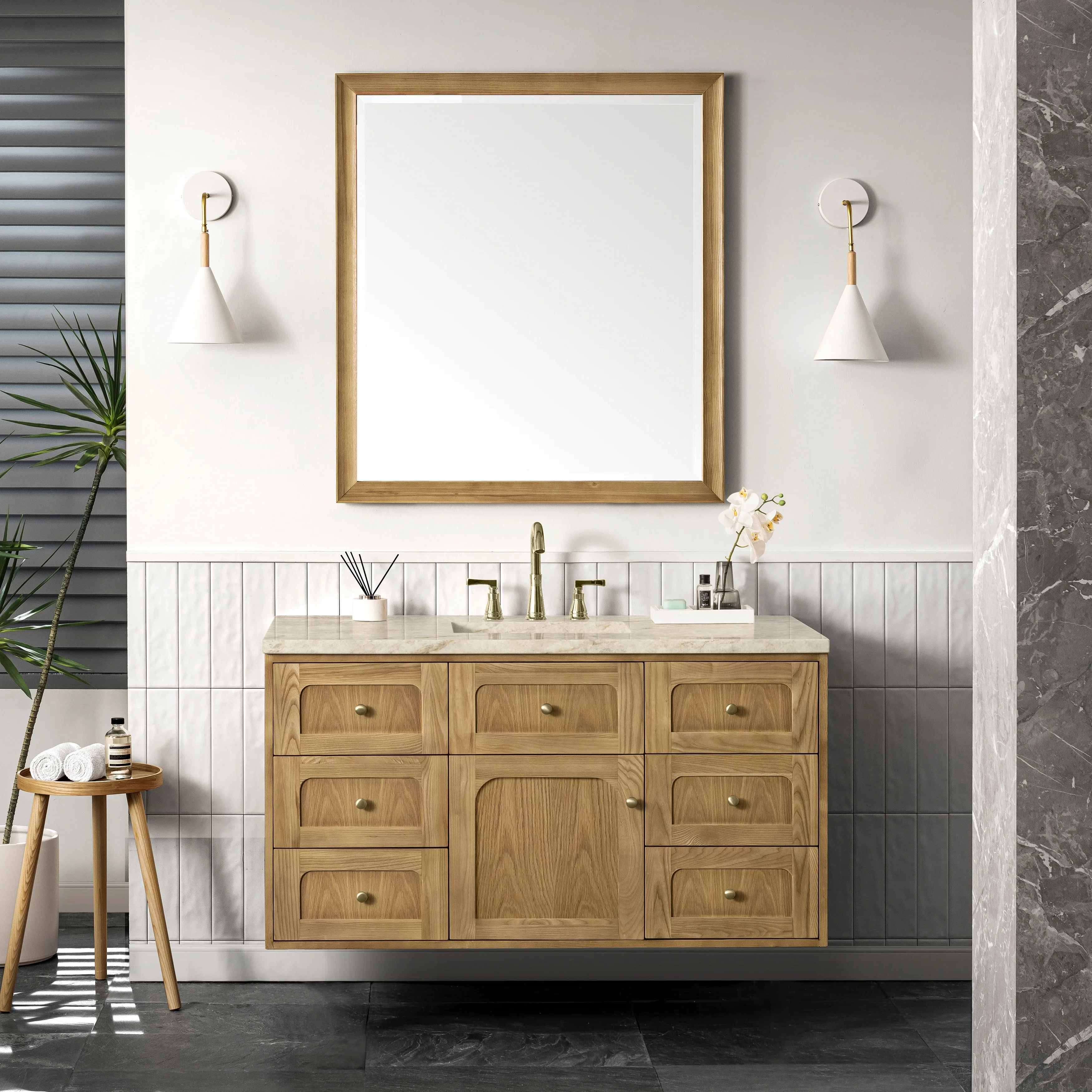 Laurent 48" Single Vanity, Light Natural Oak, w/ 3 CM Tajnar Eclos Top