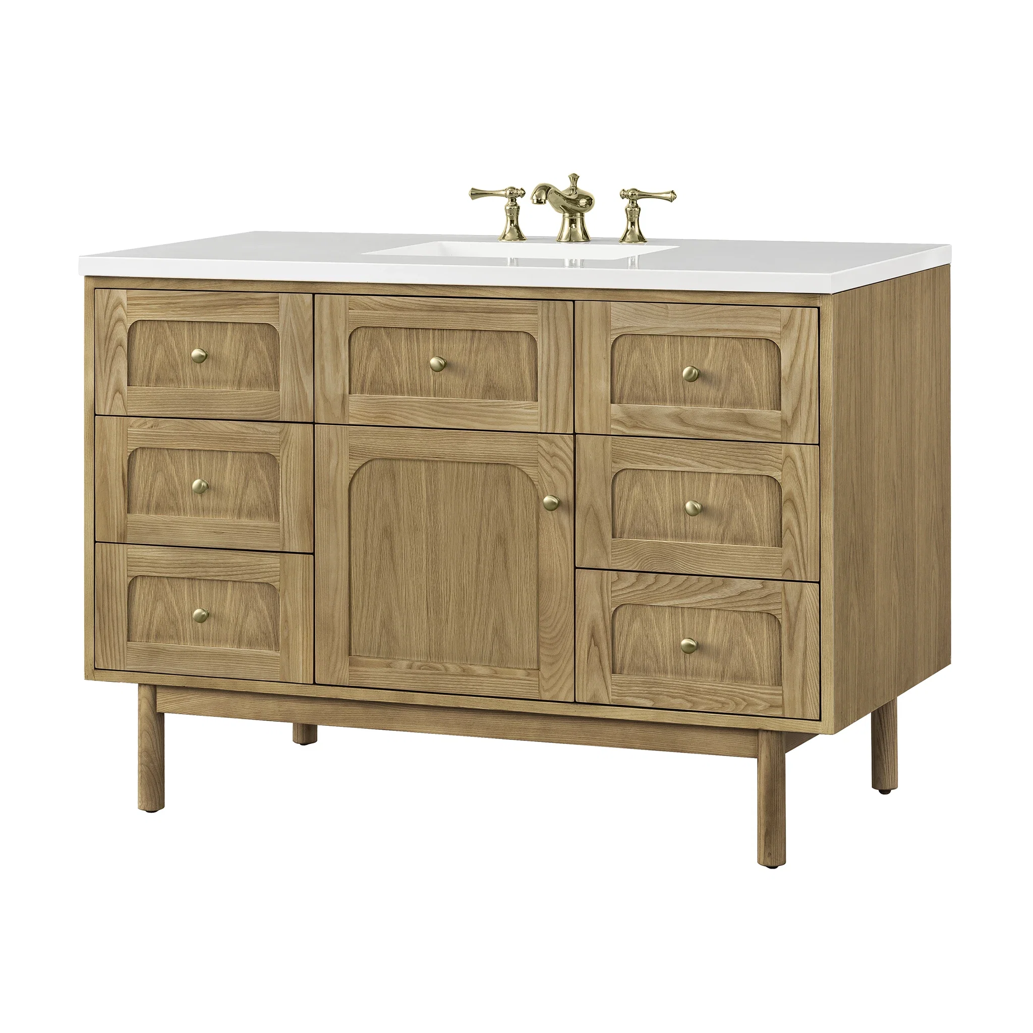 Laurent 48" Single Vanity, Light Natural Oak w/ 3 CM White Zeus Top