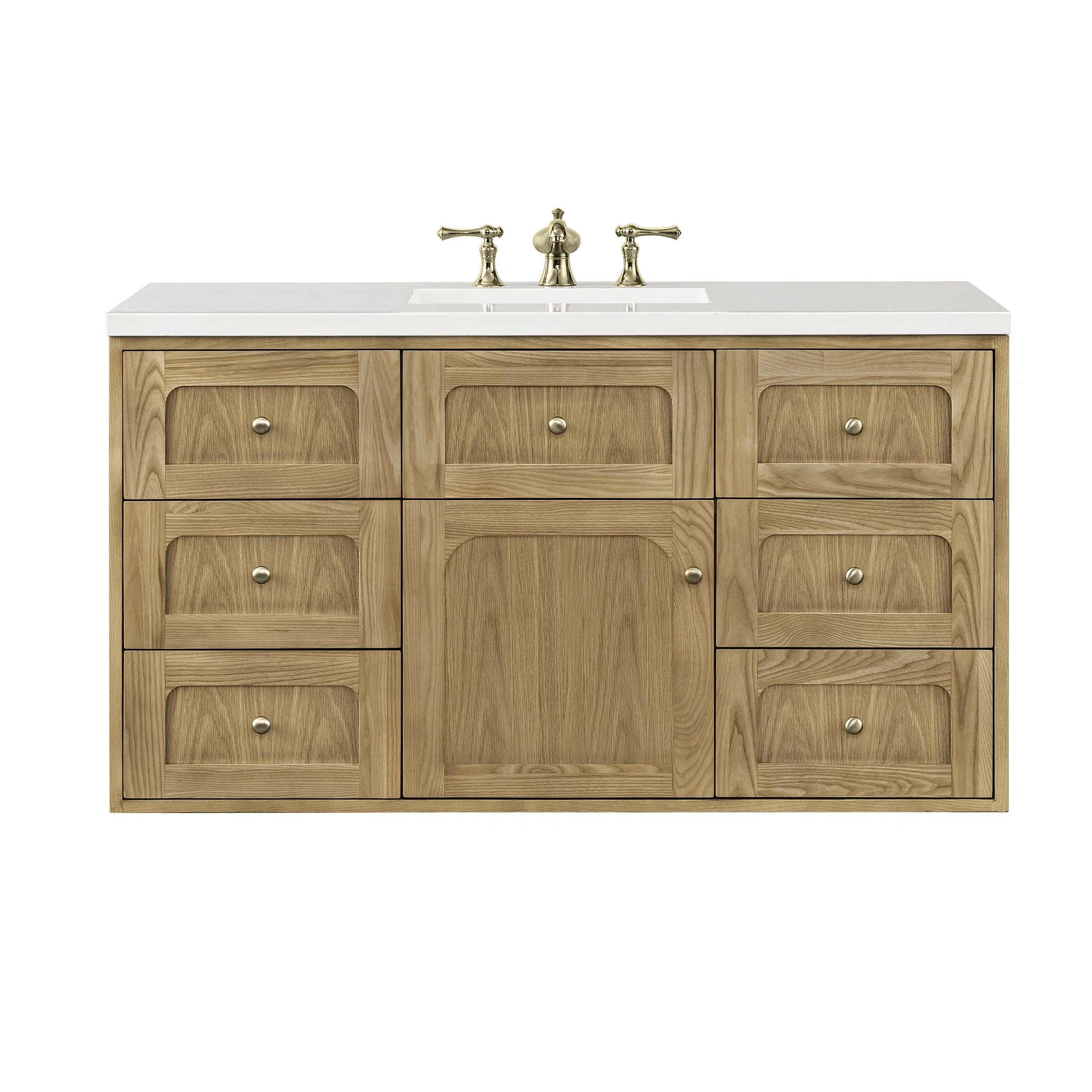 Laurent 48" Single Vanity, Light Natural Oak w/ 3 CM White Zeus Top
