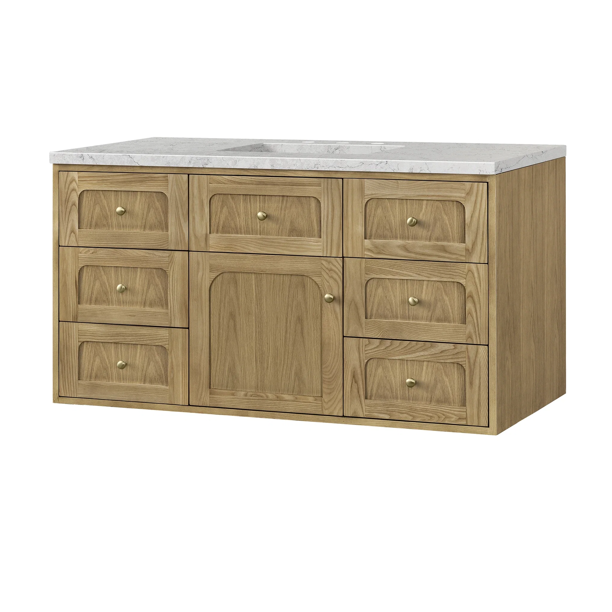 Laurent 48" Single Vanity, Light Natural Oak w/ 3 CM Eternal Jasmine Pearl Top w/FreePower Wireless Charger
