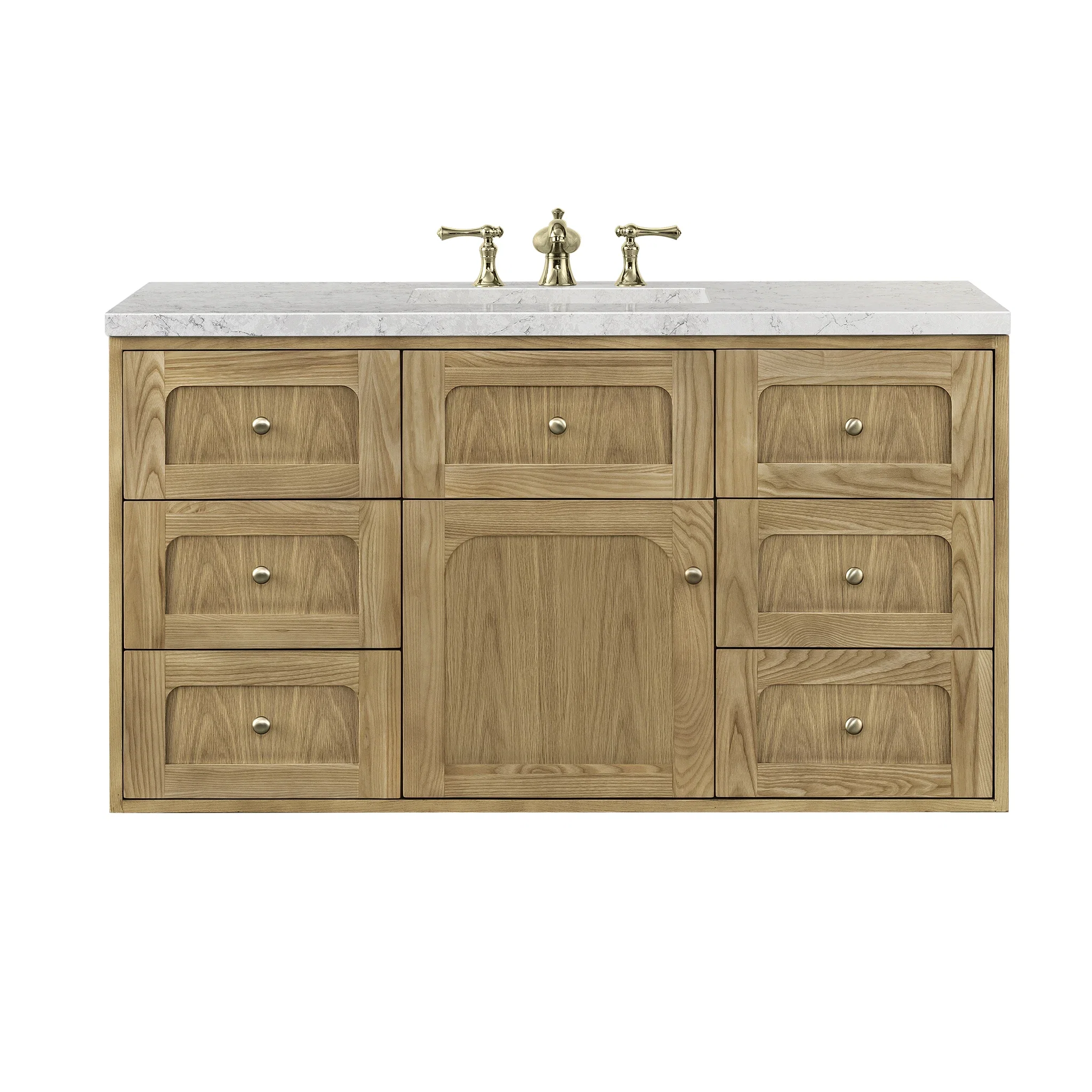 Laurent 48" Single Vanity, Light Natural Oak w/ 3 CM Eternal Jasmine Pearl Top w/FreePower Wireless Charger