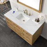 Laurent 48" Single Vanity, Light Natural Oak w/ 3 CM Ethereal Noctis Top w/FreePower Wireless Charger