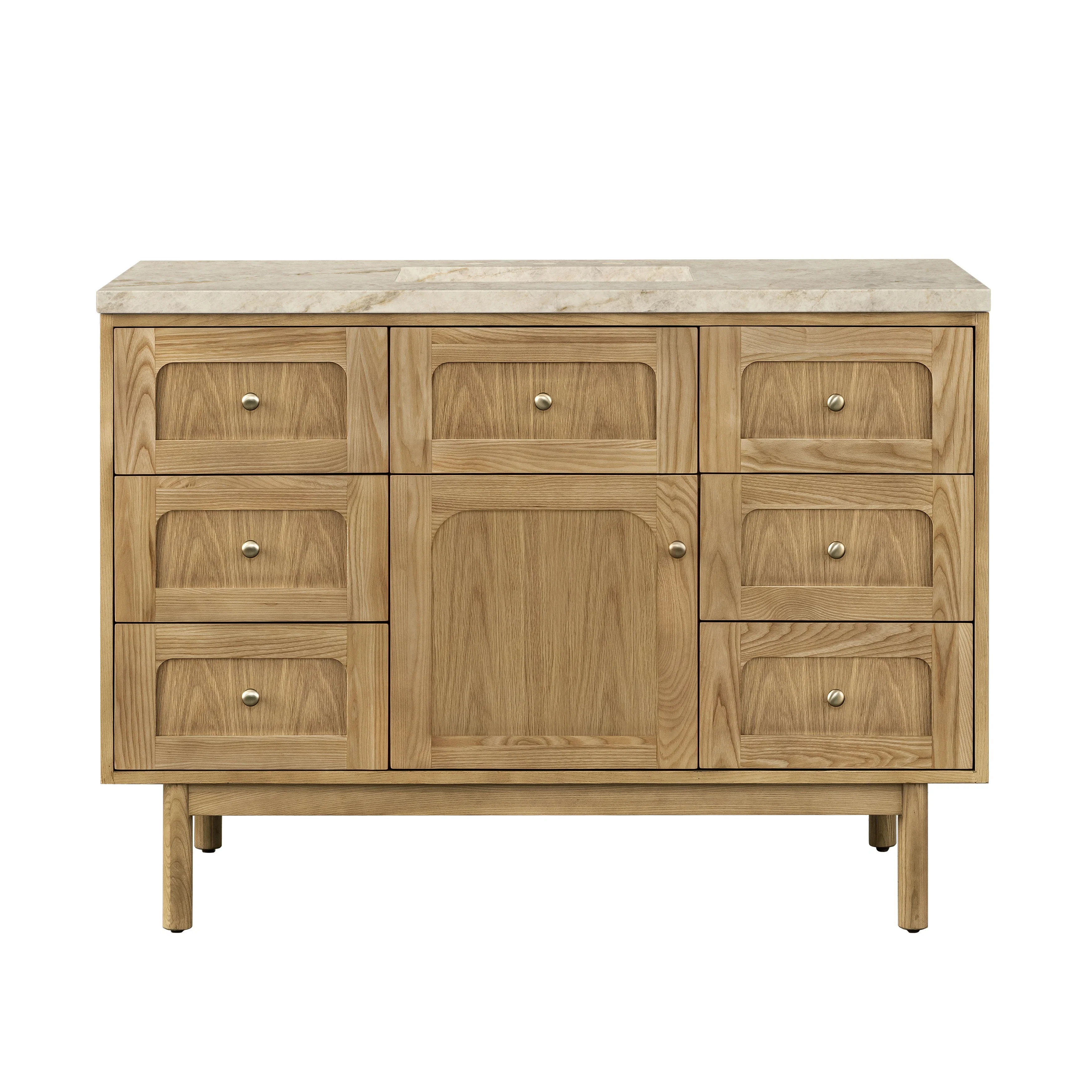 Laurent 48" Single Vanity, Light Natural Oak, w/ 3 CM Tajnar Eclos Top w/FreePower Wireless Charger