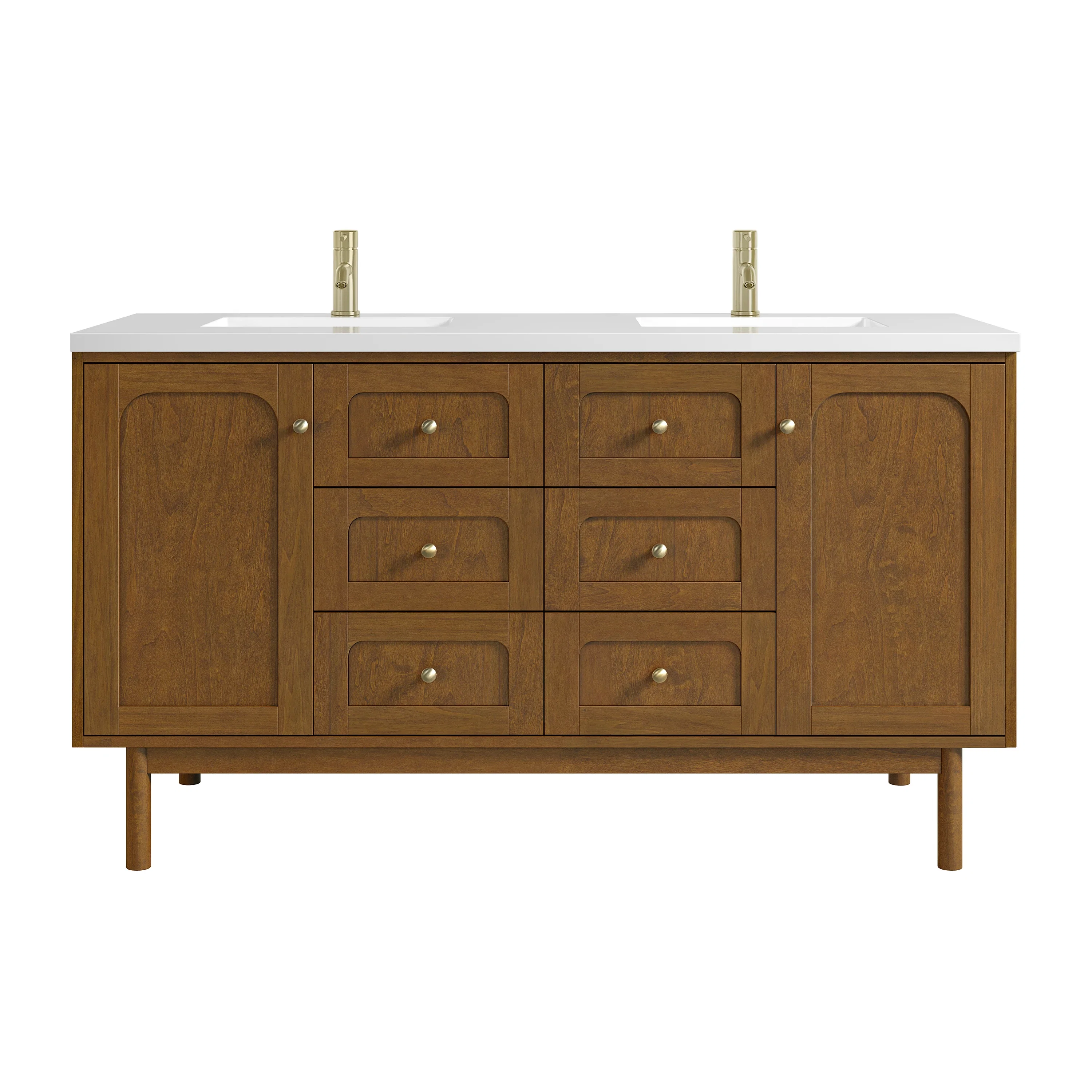 Laurent 60" Double Vanity, Honey Oak w/ Single Hole 3 CM White Zeus Silestone Top and Matching Backsplash