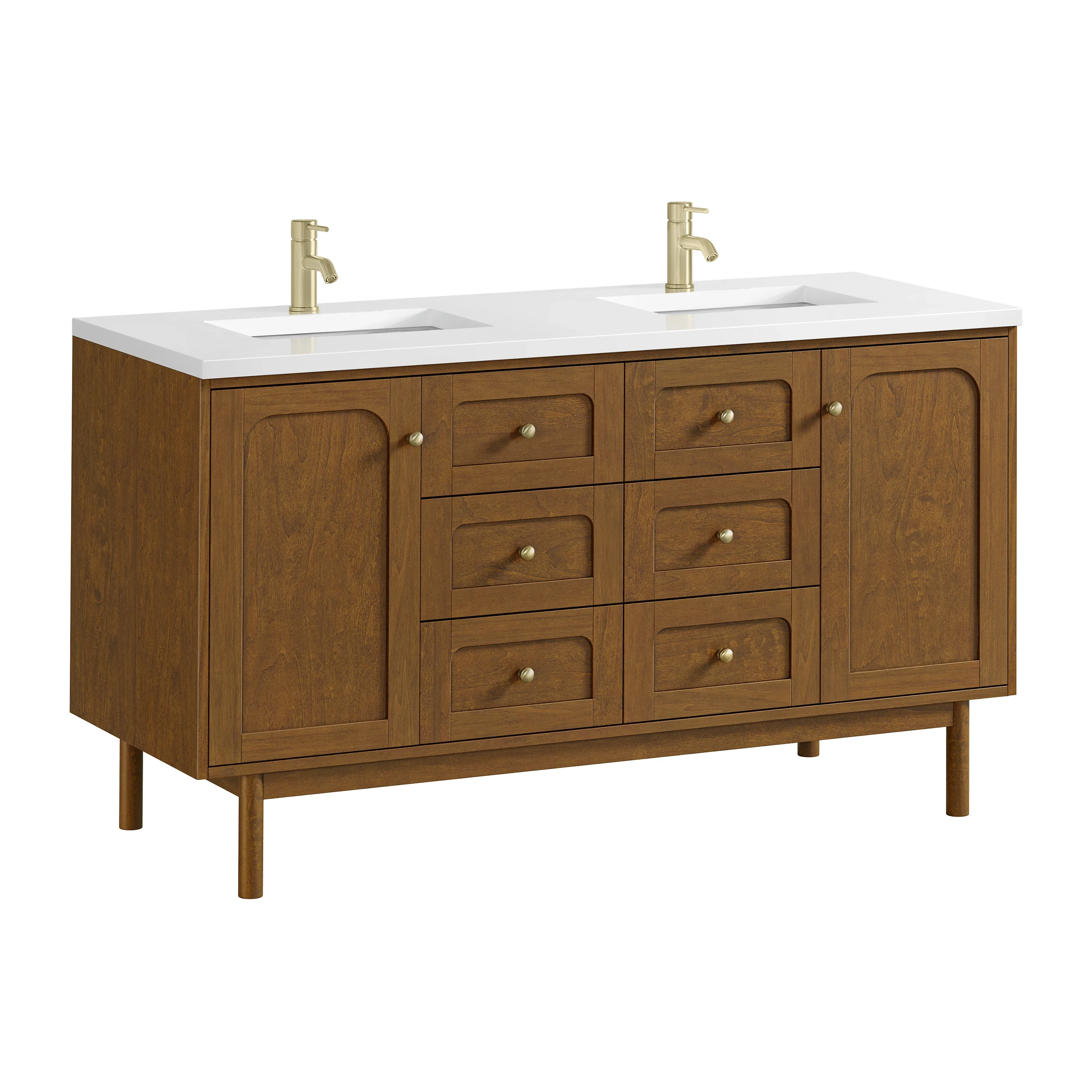 Laurent 60" Double Vanity, Honey Oak w/ Single Hole 3 CM White Zeus Silestone Top and Matching Backsplash