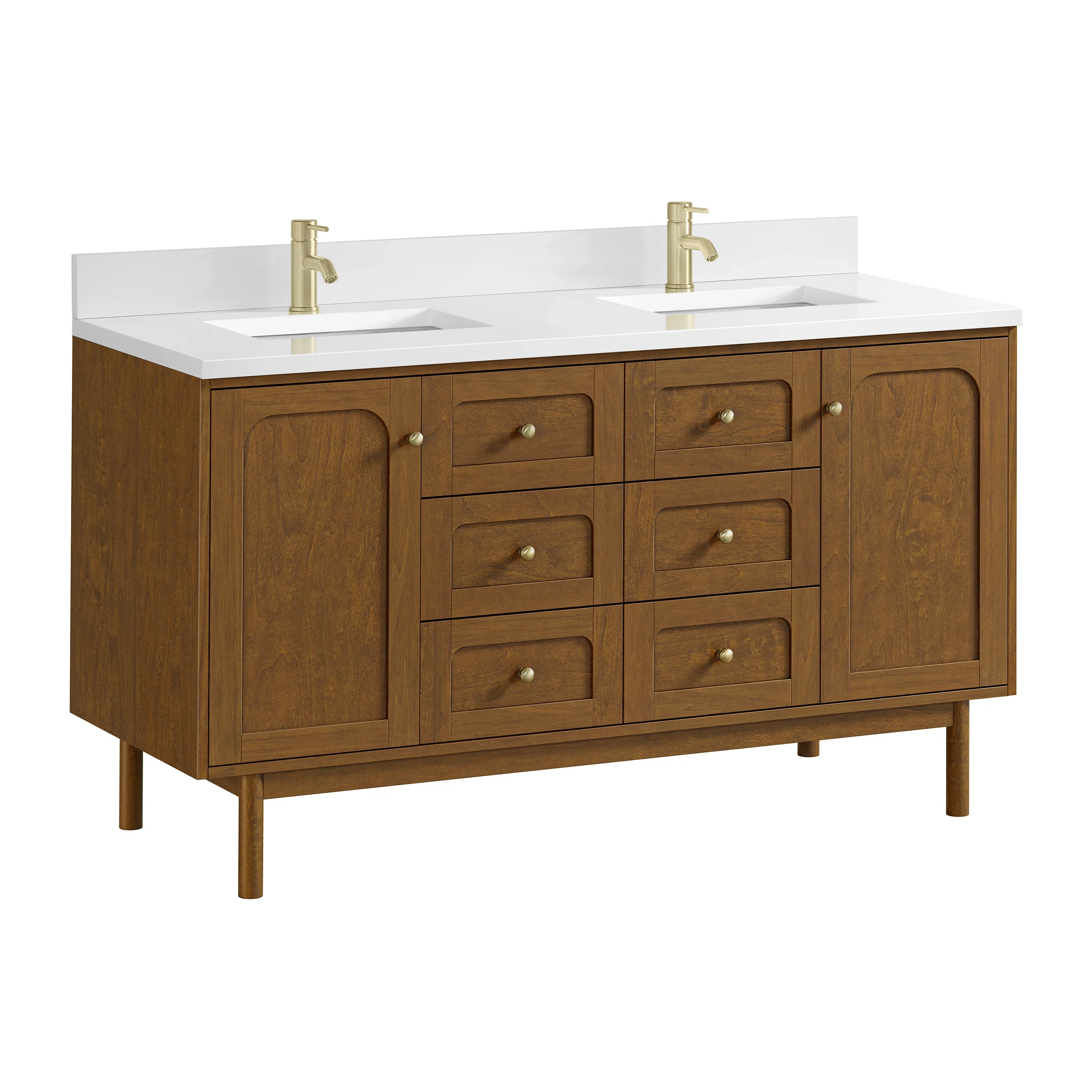 Laurent 60" Double Vanity, Honey Oak w/ Single Hole 3 CM White Zeus Silestone Top and Matching Backsplash