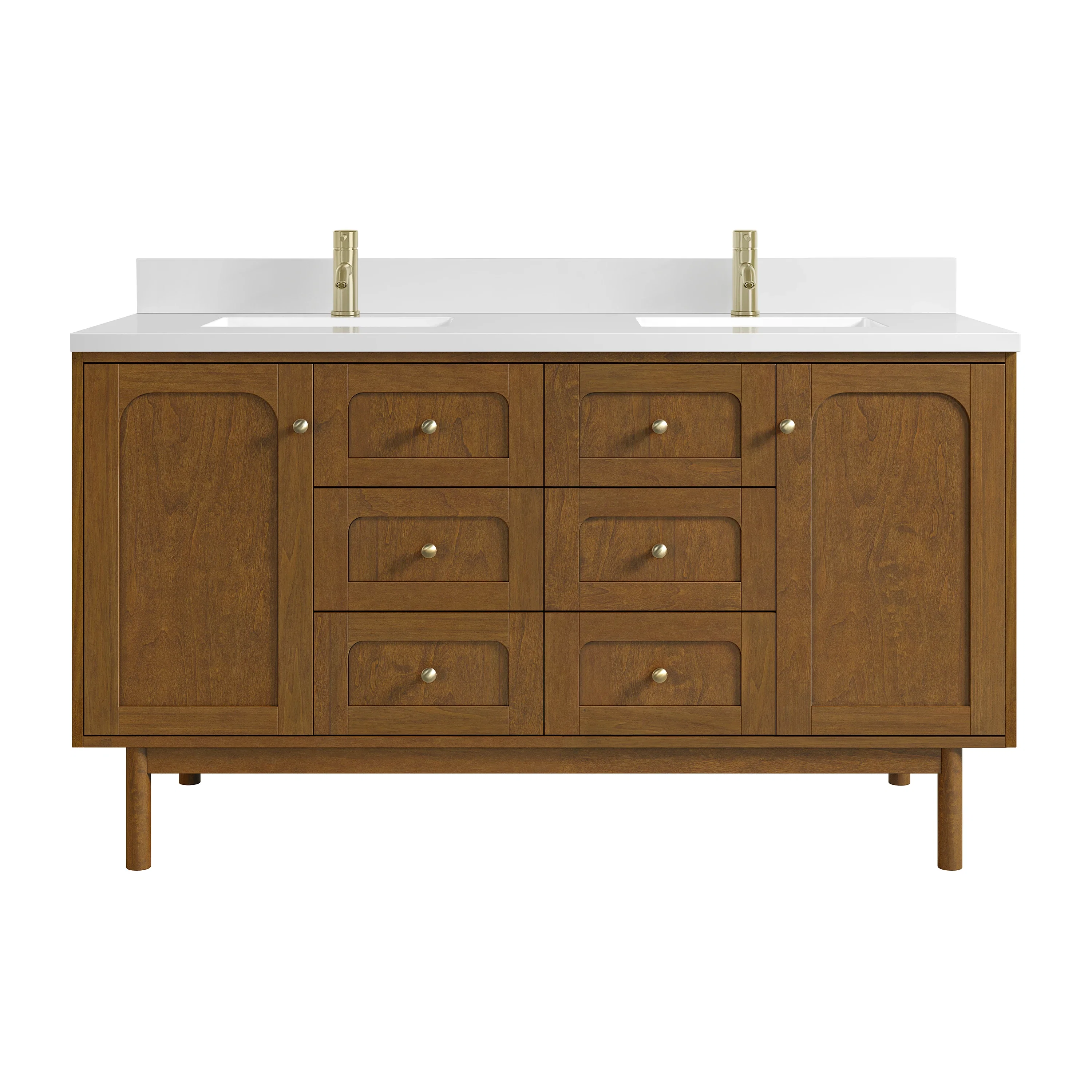 Laurent 60" Double Vanity, Honey Oak w/ Single Hole 3 CM White Zeus Silestone Top and Matching Backsplash