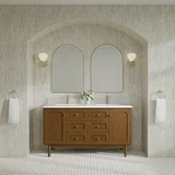 Laurent 60" Double Vanity, Honey Oak w/ Single Hole 3 CM White Zeus Silestone Top and Matching Backsplash