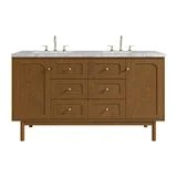 Laurent 60" Double Vanity, Honey Oak w/ 3 CM Carrara Marble Top