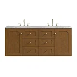 Laurent 60" Double Vanity, Honey Oak w/ 3 CM Carrara Marble Top