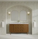 Laurent 60" Double Vanity, Honey Oak w/ 3 CM Carrara Marble Top