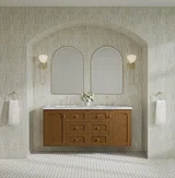 Laurent 60" Double Vanity, Honey Oak w/ 3 CM Carrara Marble Top