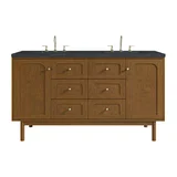 Laurent 60" Double Vanity, Honey Oak w/ 3 CM Charcoal Soapstone Silestone Top