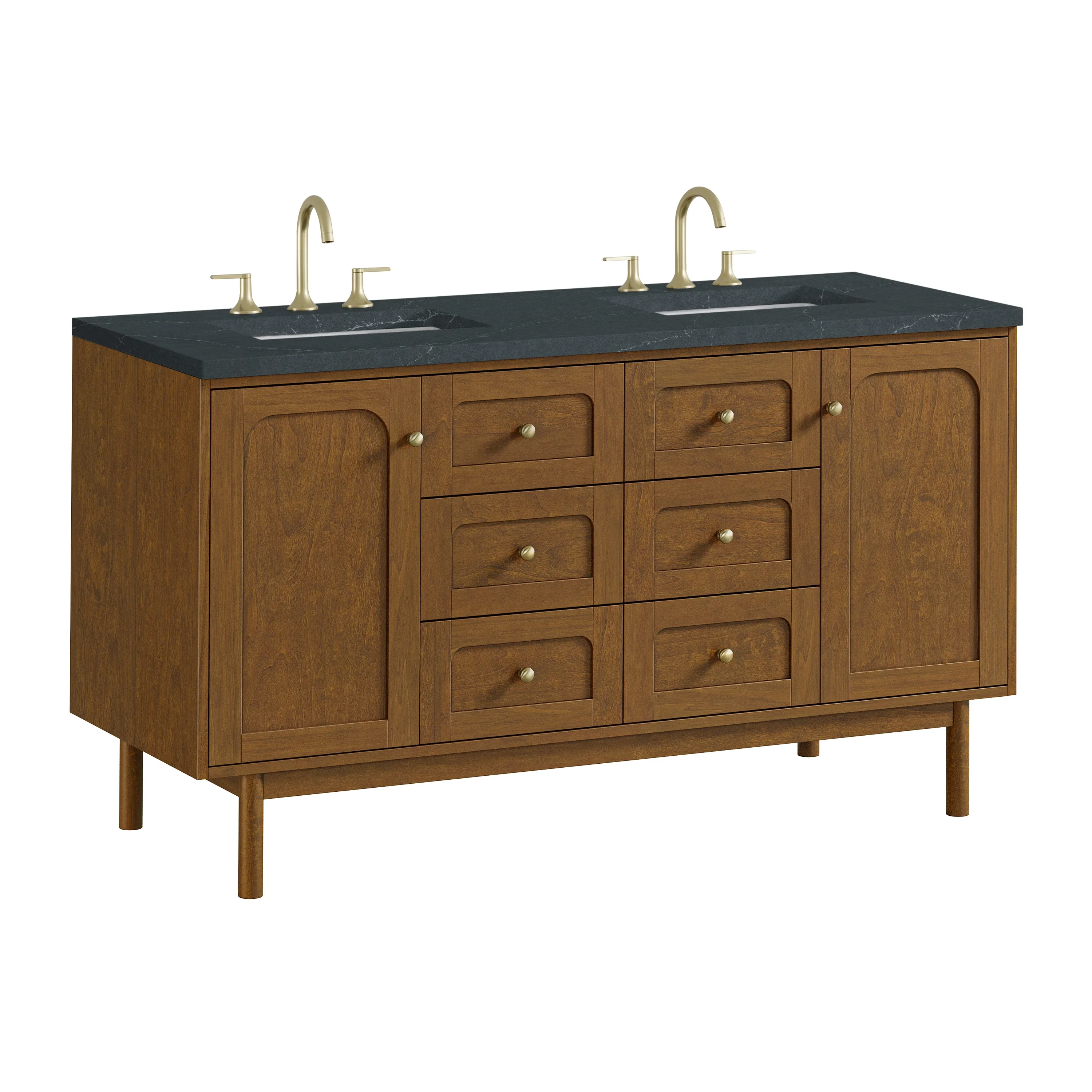 Laurent 60" Double Vanity, Honey Oak w/ 3 CM Charcoal Soapstone Silestone Top
