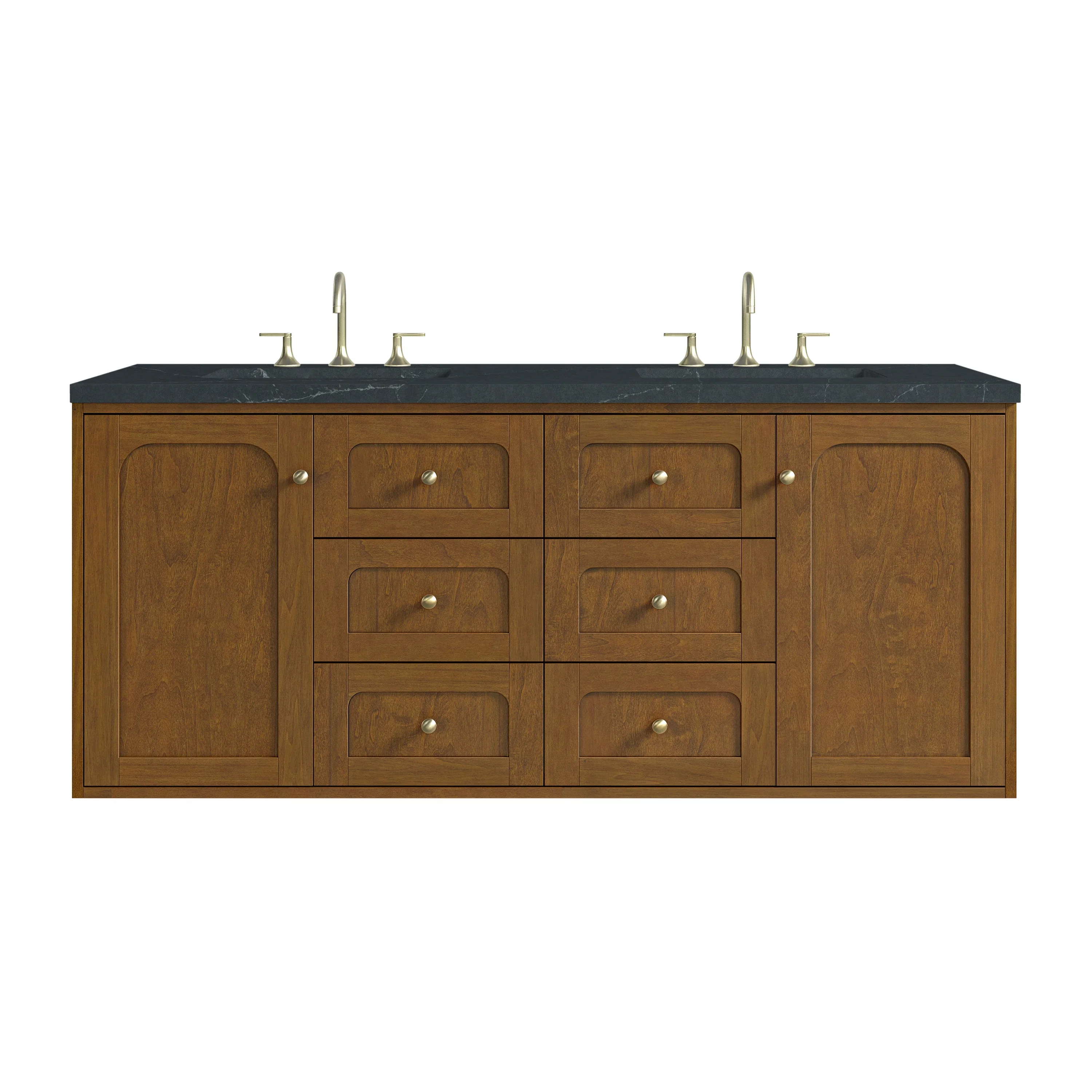 Laurent 60" Double Vanity, Honey Oak w/ 3 CM Charcoal Soapstone Silestone Top
