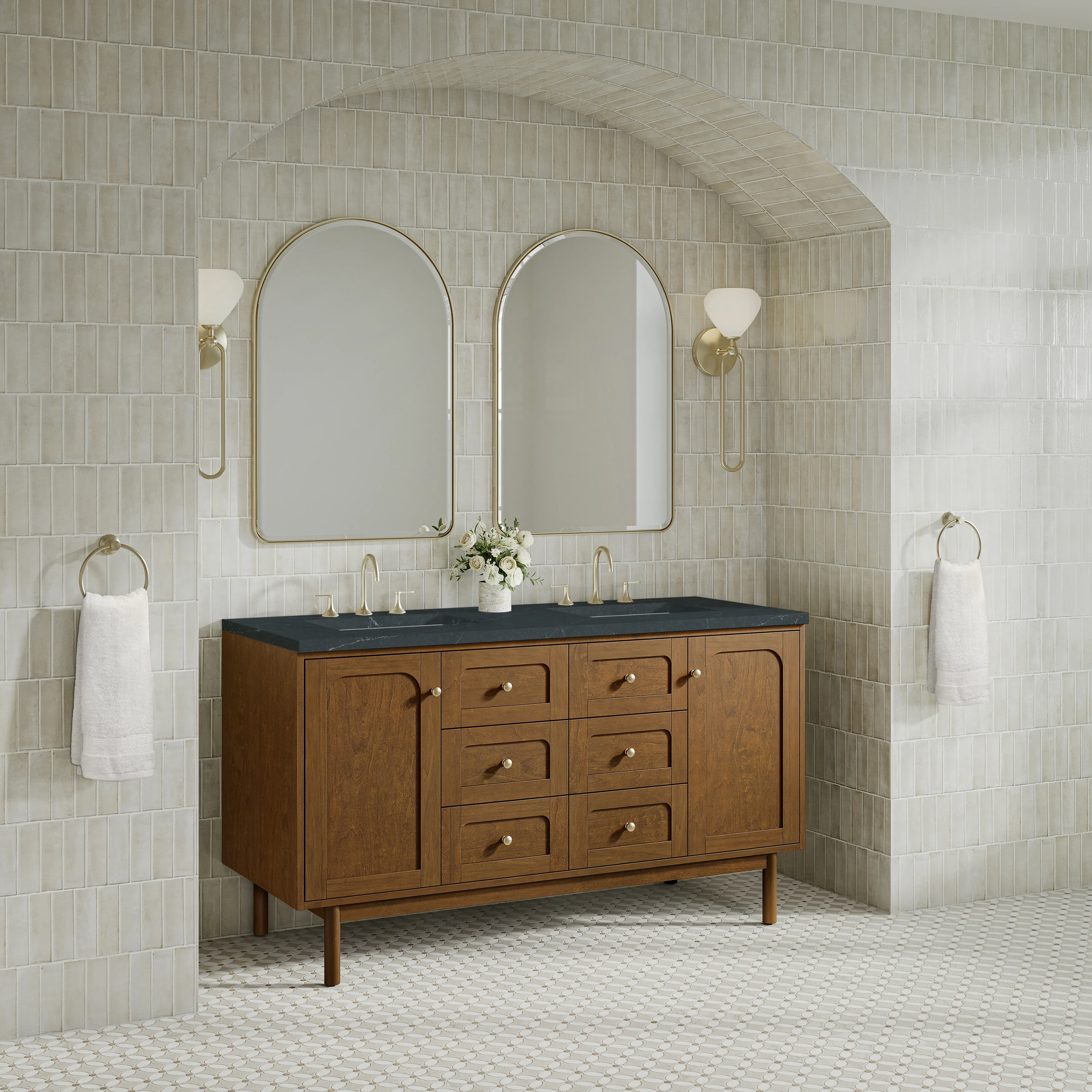 Laurent 60" Double Vanity, Honey Oak w/ 3 CM Charcoal Soapstone Silestone Top