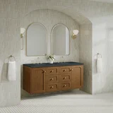 Laurent 60" Double Vanity, Honey Oak w/ 3 CM Charcoal Soapstone Silestone Top