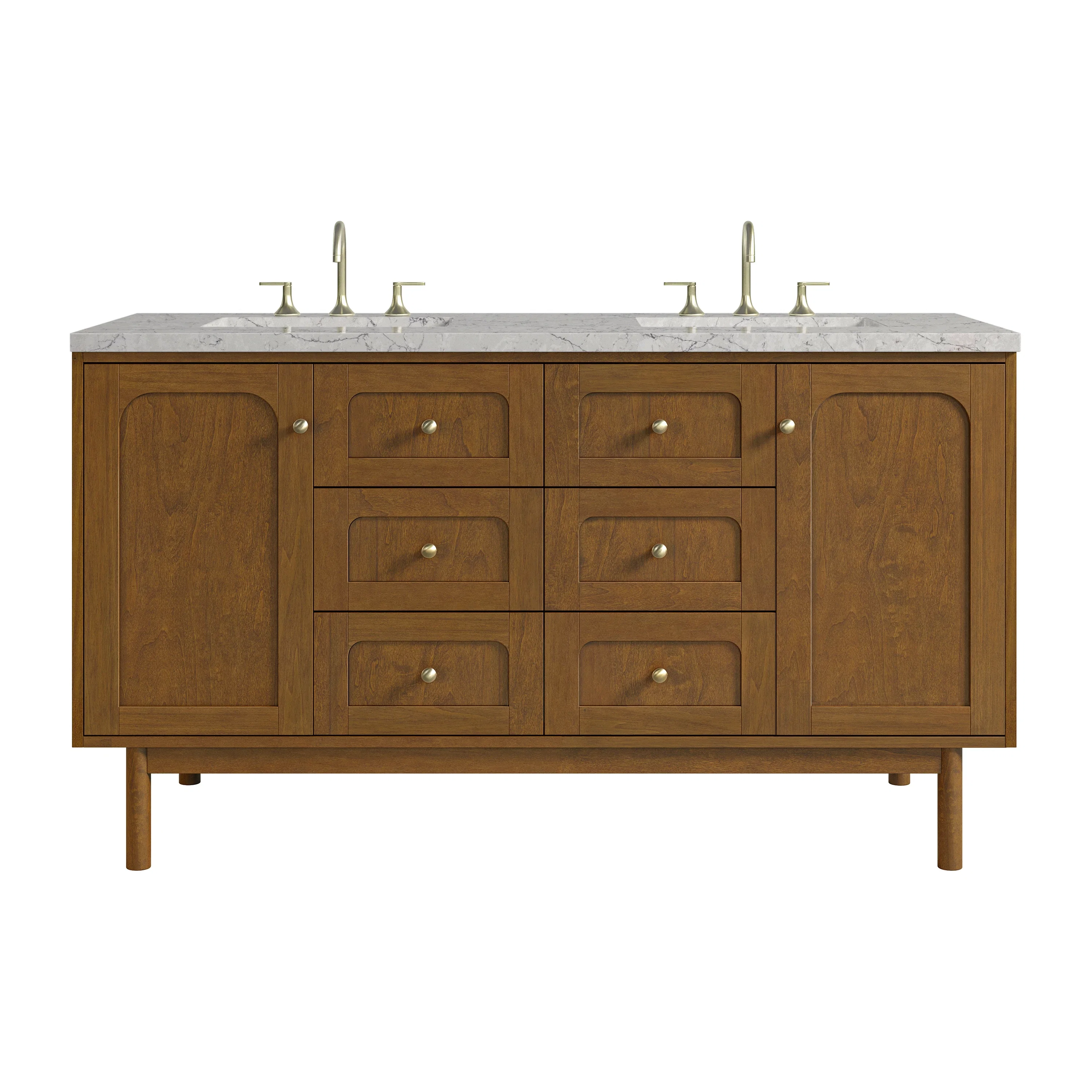Laurent 60" Double Vanity, Honey Oak w/ 3 CM Eternal Jasmine Pearl Silestone Top
