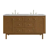 Laurent 60" Double Vanity, Honey Oak w/ 3 CM Eternal Jasmine Pearl Silestone Top