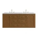 Laurent 60" Double Vanity, Honey Oak w/ 3 CM Eternal Jasmine Pearl Silestone Top