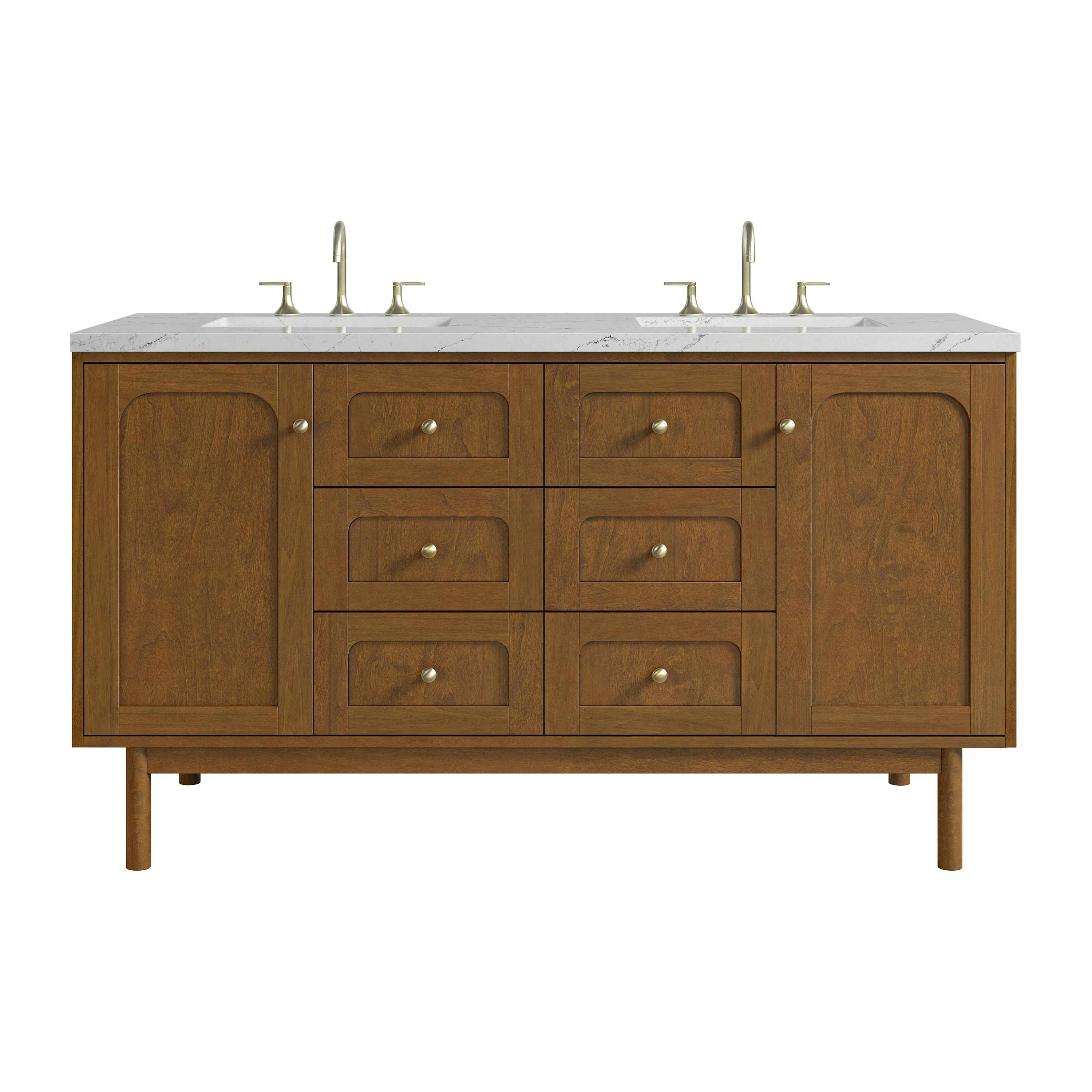 Laurent 60" Double Vanity, Honey Oak w/ 3 CM Ethereal Noctis Silestone Top
