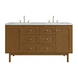 Laurent 60" Double Vanity, Honey Oak w/ 3 CM Ethereal Noctis Silestone Top