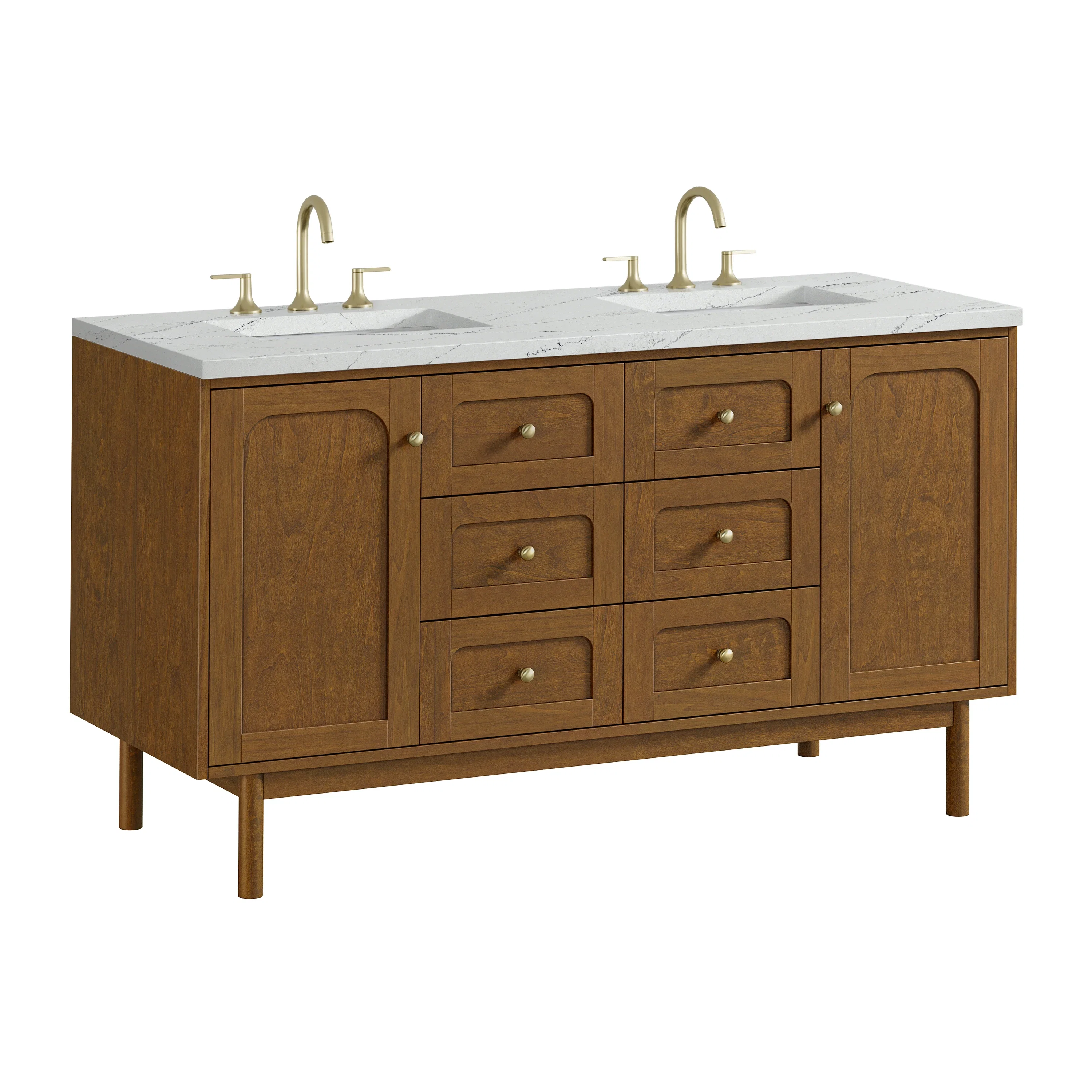 Laurent 60" Double Vanity, Honey Oak w/ 3 CM Ethereal Noctis Silestone Top
