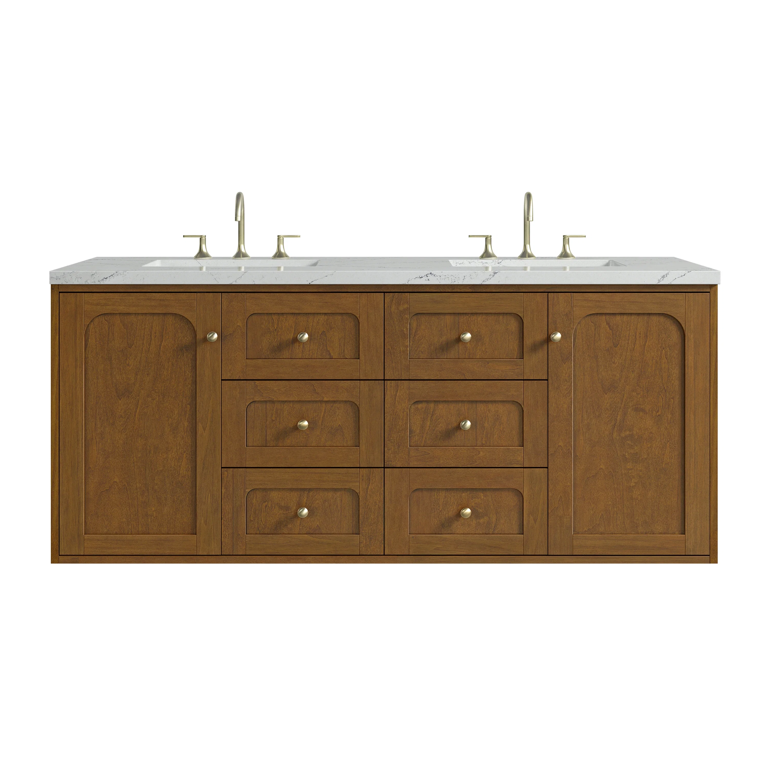 Laurent 60" Double Vanity, Honey Oak w/ 3 CM Ethereal Noctis Silestone Top
