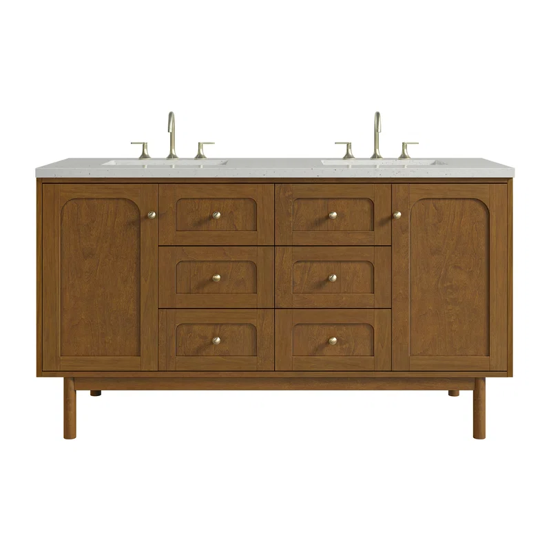 Laurent 60" Double Vanity, Honey Oak w/ 3 CM Lime Delight Silestone Top