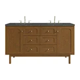 Laurent 60" Double Vanity, Honey Oak w/ 3 CM Parisien Bleu Silestone Top
