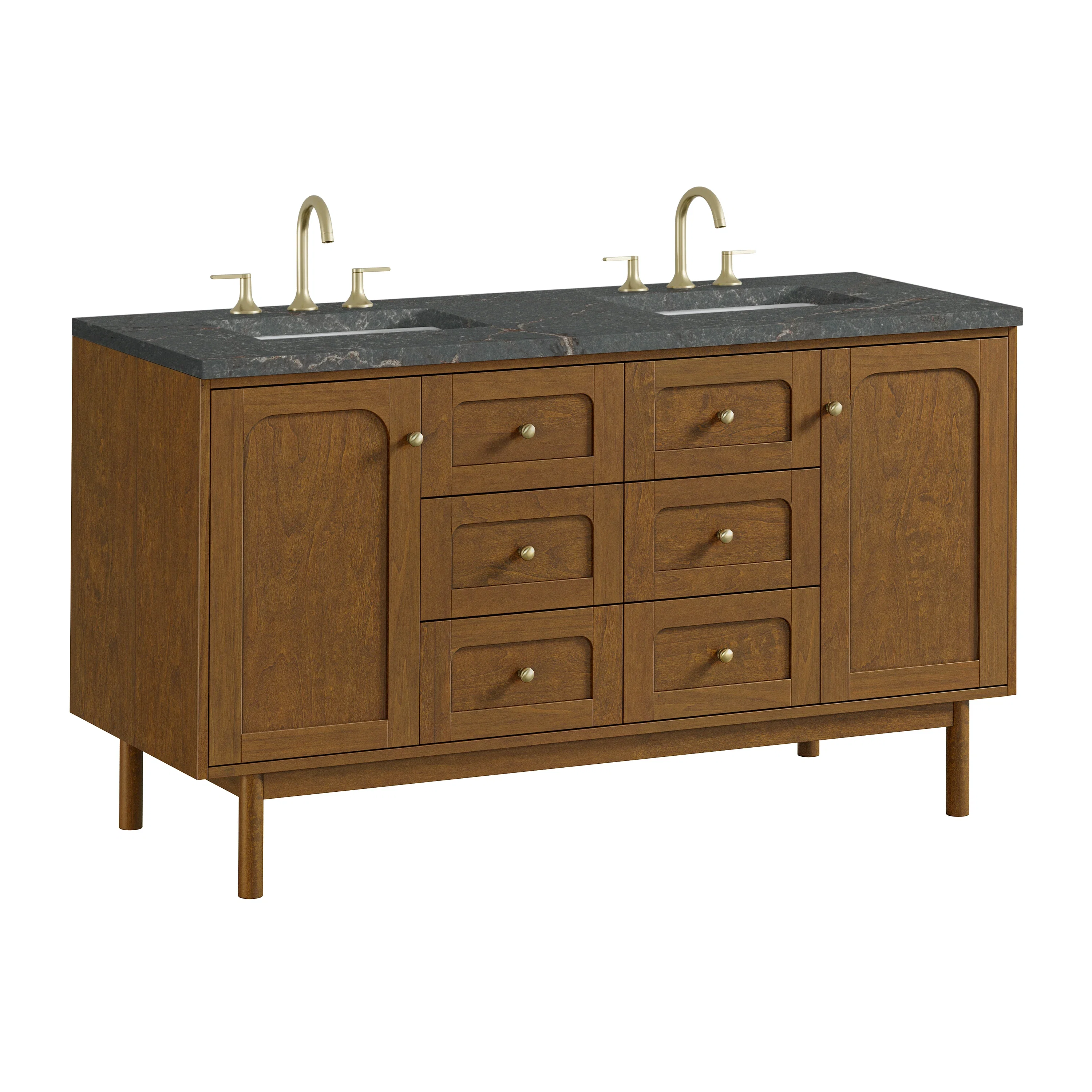 Laurent 60" Double Vanity, Honey Oak w/ 3 CM Parisien Bleu Silestone Top