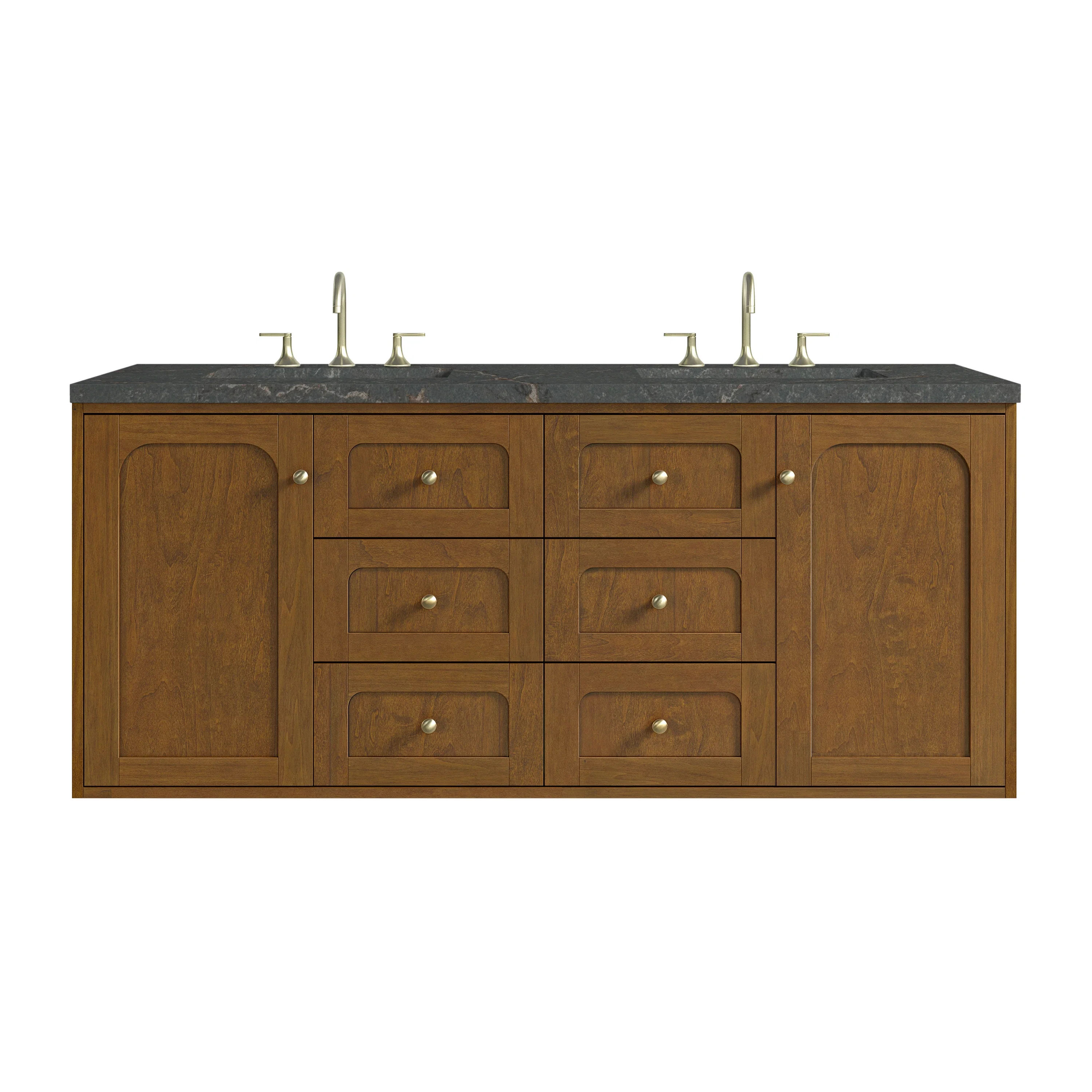 Laurent 60" Double Vanity, Honey Oak w/ 3 CM Parisien Bleu Silestone Top