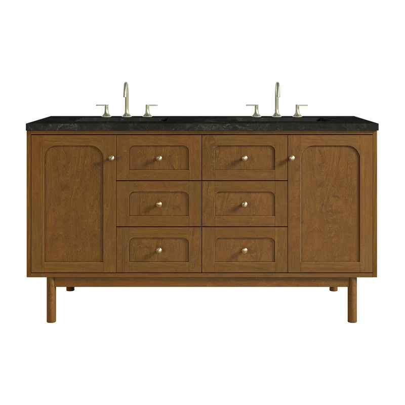 Laurent 60" Double Vanity, Honey Oak w/ 3 CM Phantome Eclos Top