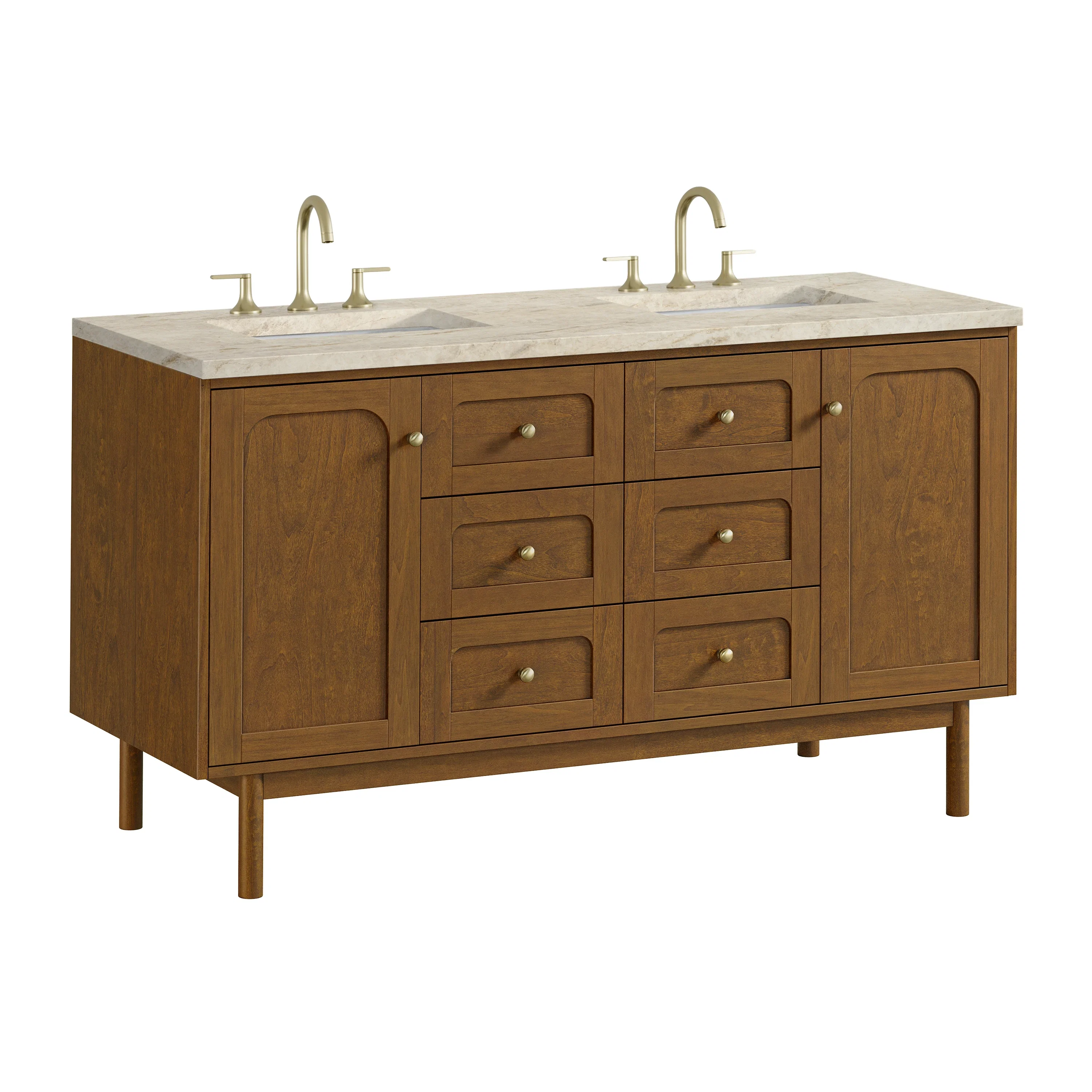 Laurent 60" Double Vanity, Honey Oak w/ 3 CM Tajnar Eclos Top