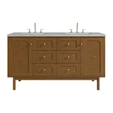 Laurent 60" Double Vanity, Honey Oak w/ 3 CM Victorian Silver Silestone Top