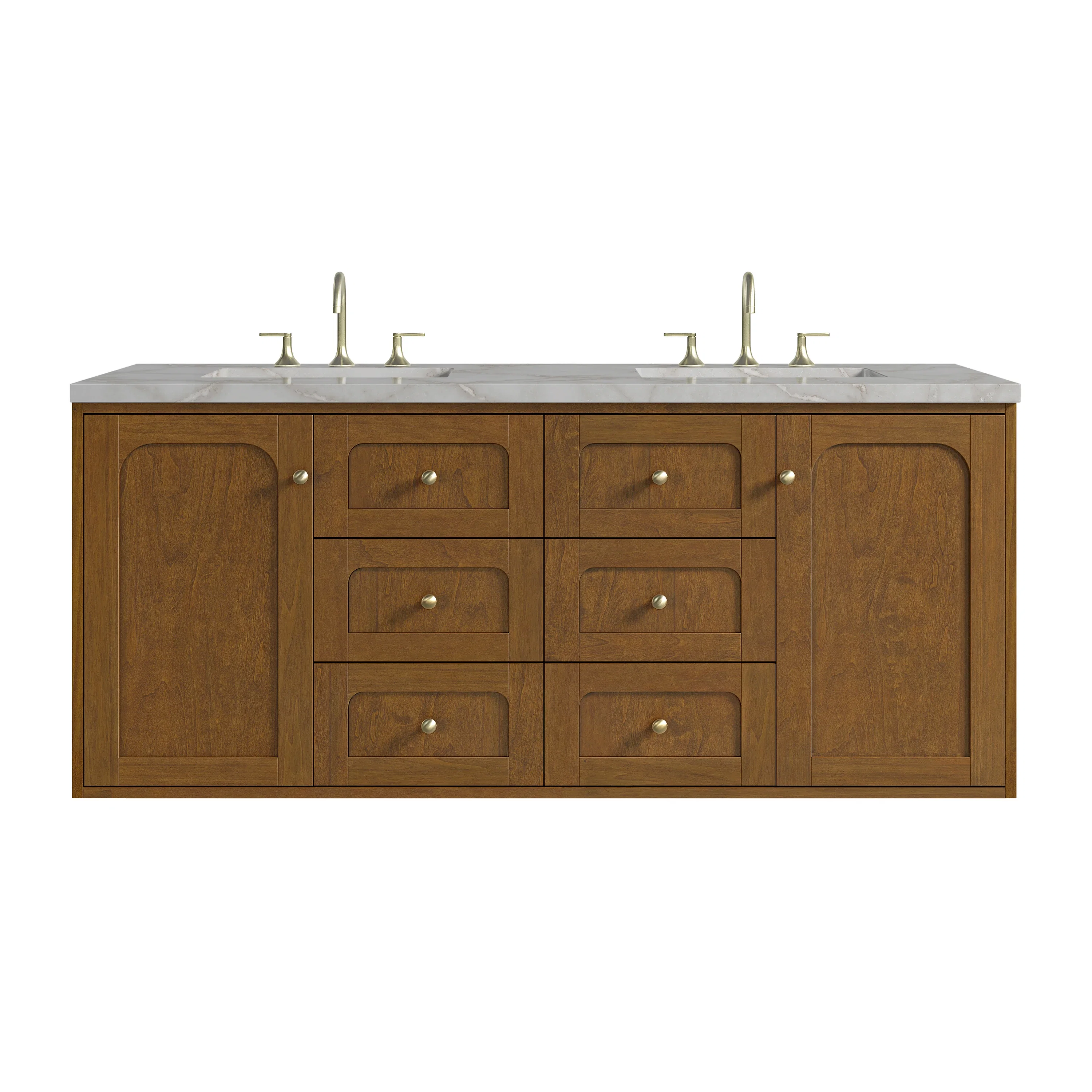 Laurent 60" Double Vanity, Honey Oak w/ 3 CM Victorian Silver Silestone Top