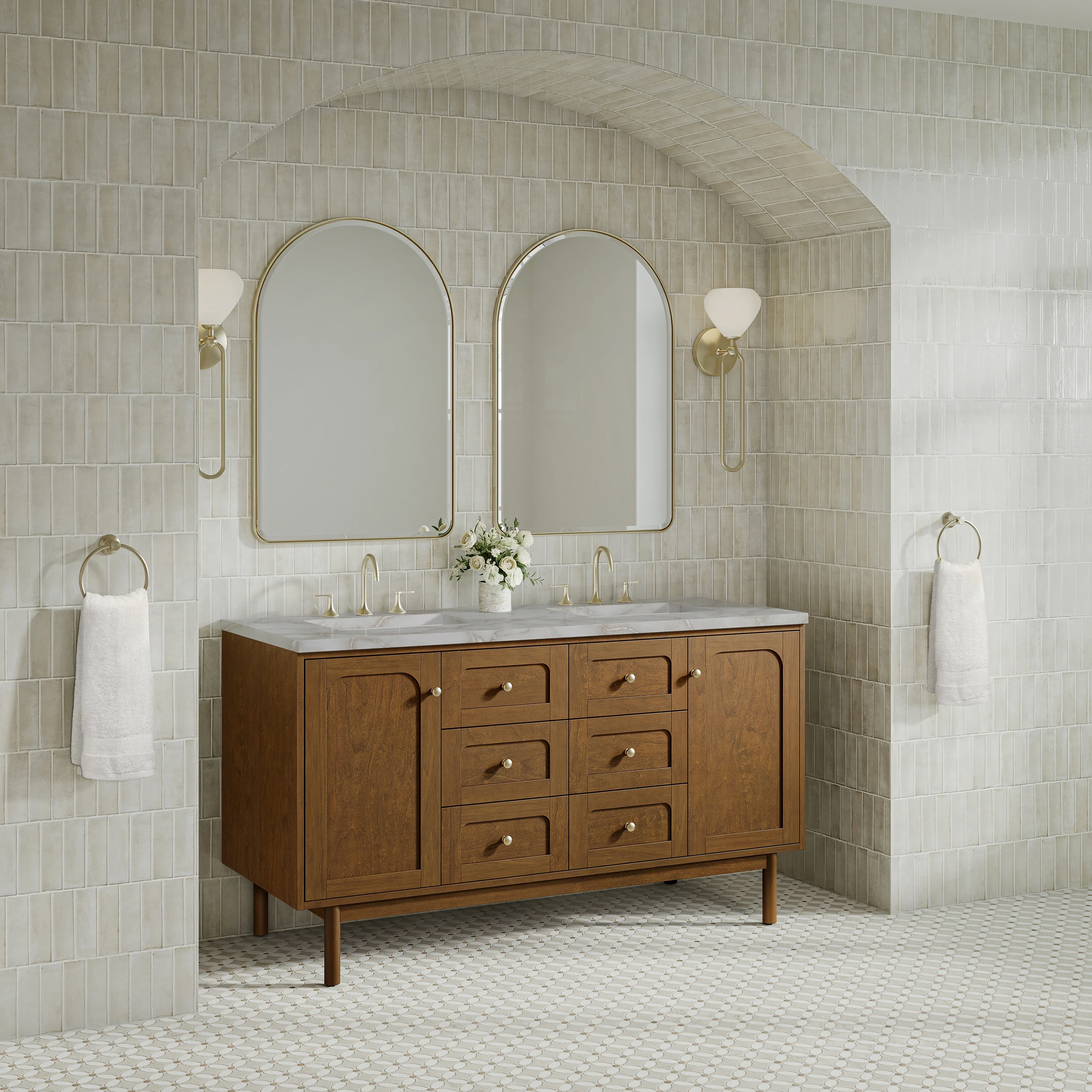 Laurent 60" Double Vanity, Honey Oak w/ 3 CM Victorian Silver Silestone Top