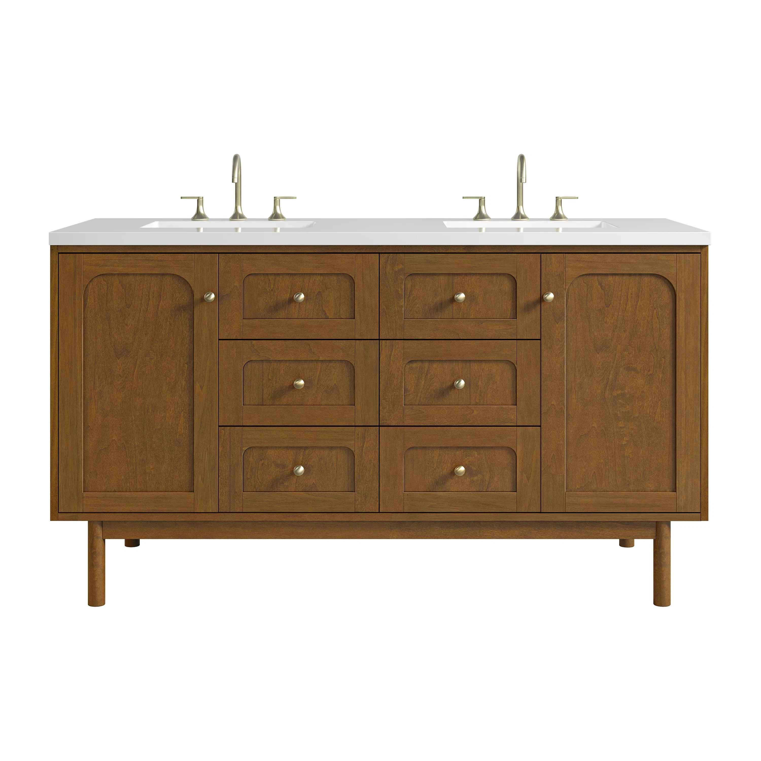 Laurent 60" Double Vanity, Honey Oak w/ 3 CM White Zeus Silestone Top