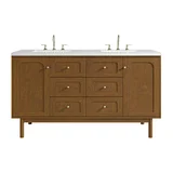 Laurent 60" Double Vanity, Honey Oak w/ 3 CM White Zeus Silestone Top