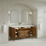 Laurent 60" Double Vanity, Honey Oak w/ 3 CM White Zeus Silestone Top