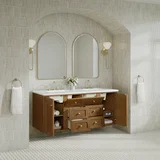 Laurent 60" Double Vanity, Honey Oak w/ 3 CM White Zeus Silestone Top