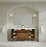 Laurent 60" Double Vanity, Honey Oak w/ 3 CM White Zeus Silestone Top